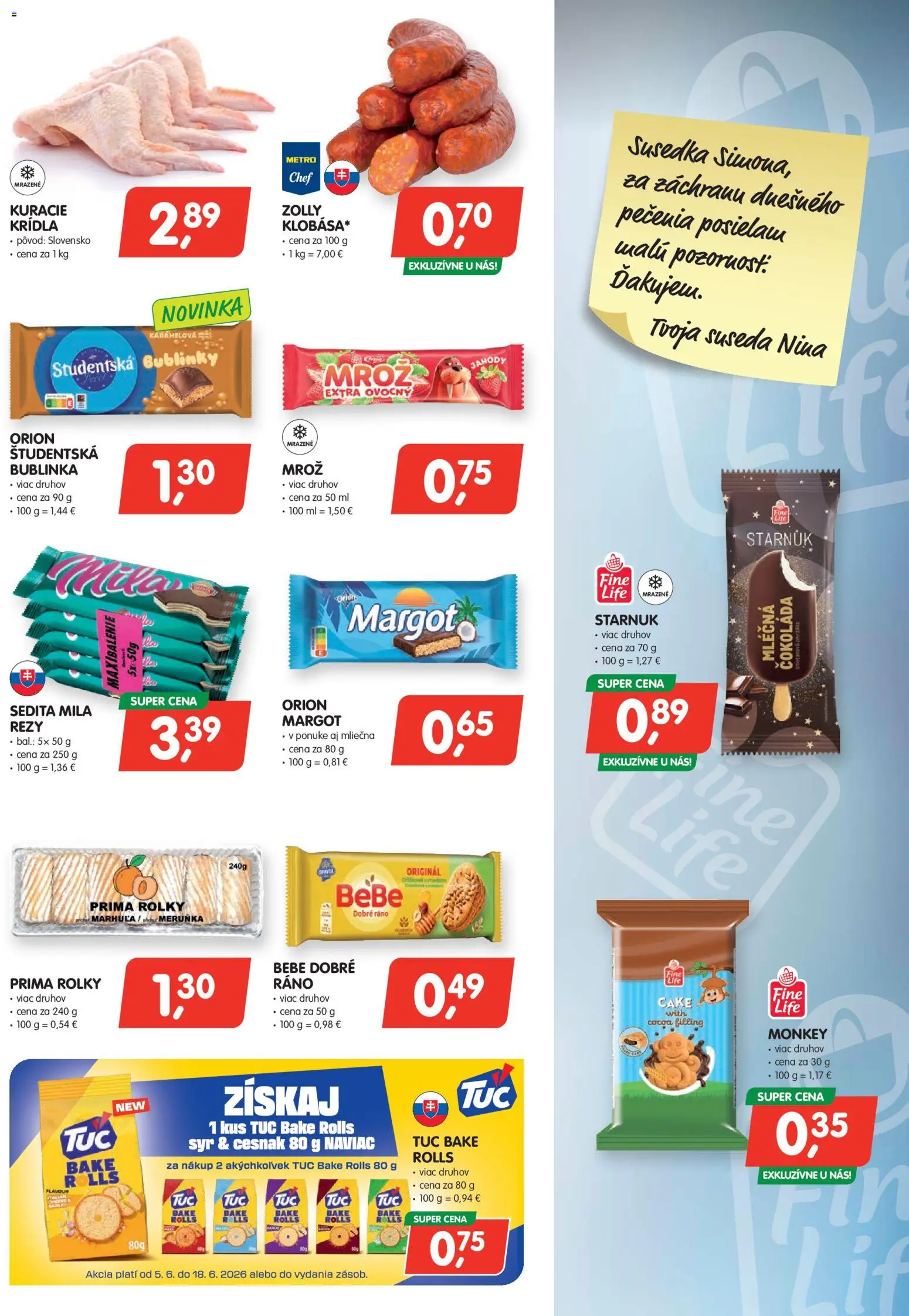 Nové Môj obchod akcie – leták je platný od 05.06.2026 | Strana: 3 | Produkty: BeBe Dobré ráno, Syr, Zmrzlina, Mila