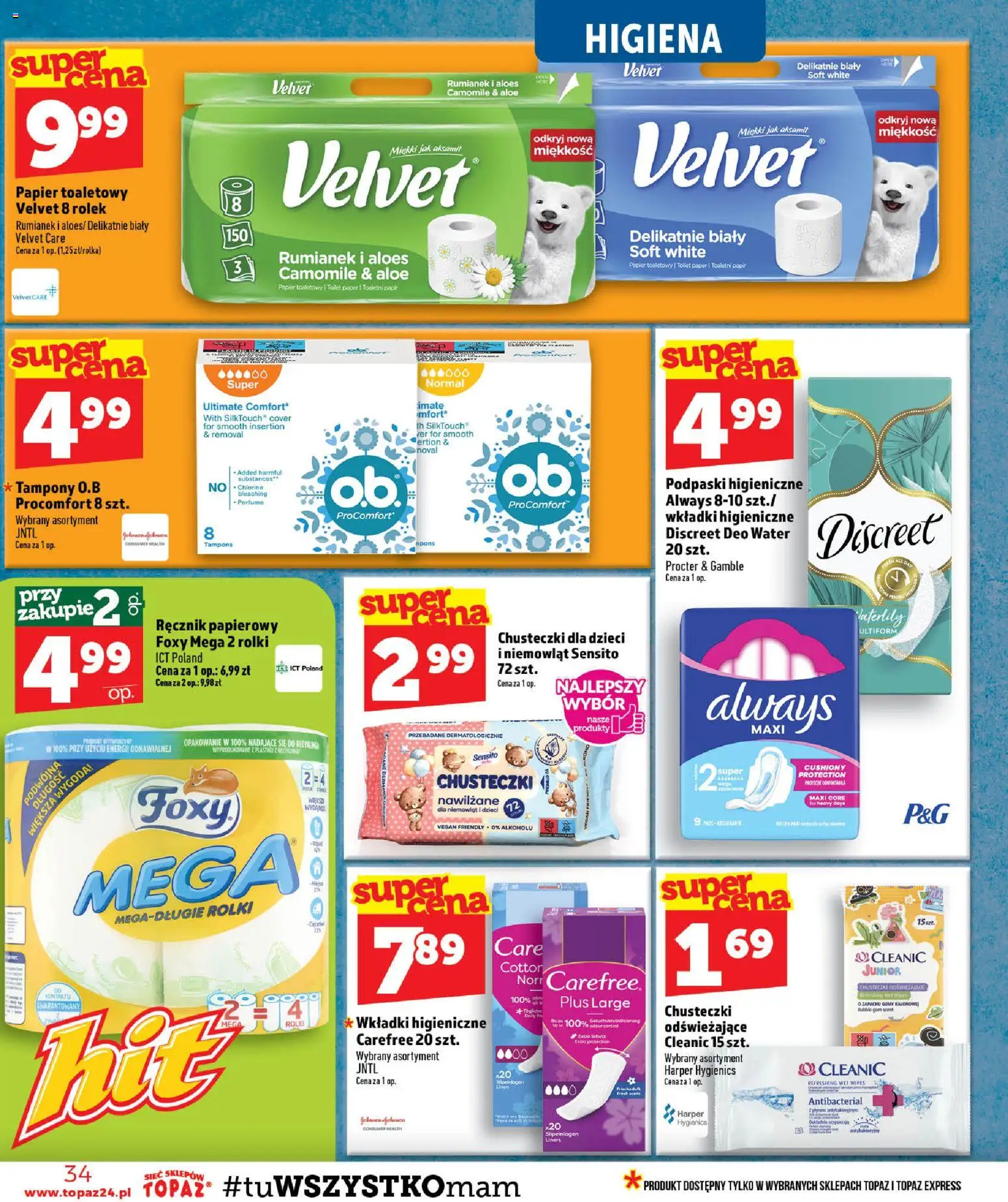 Topaz gazetka - MAZ od 23.07.2026 | Strona: 34 | Produkty: Tampony, Rolki, Aloes, Ręcznik papierowy