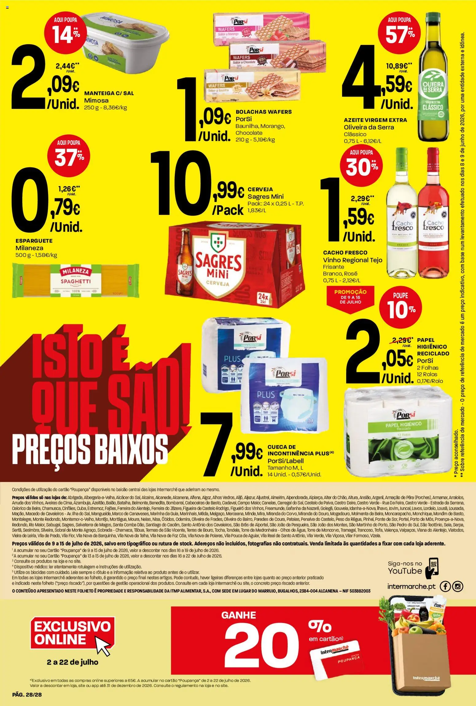 Intermarché Folheto Contact │ válido de 09/07/2026 | Página: 28 | Produtos: Esparguete, Azeite, Alhos, Cerveja