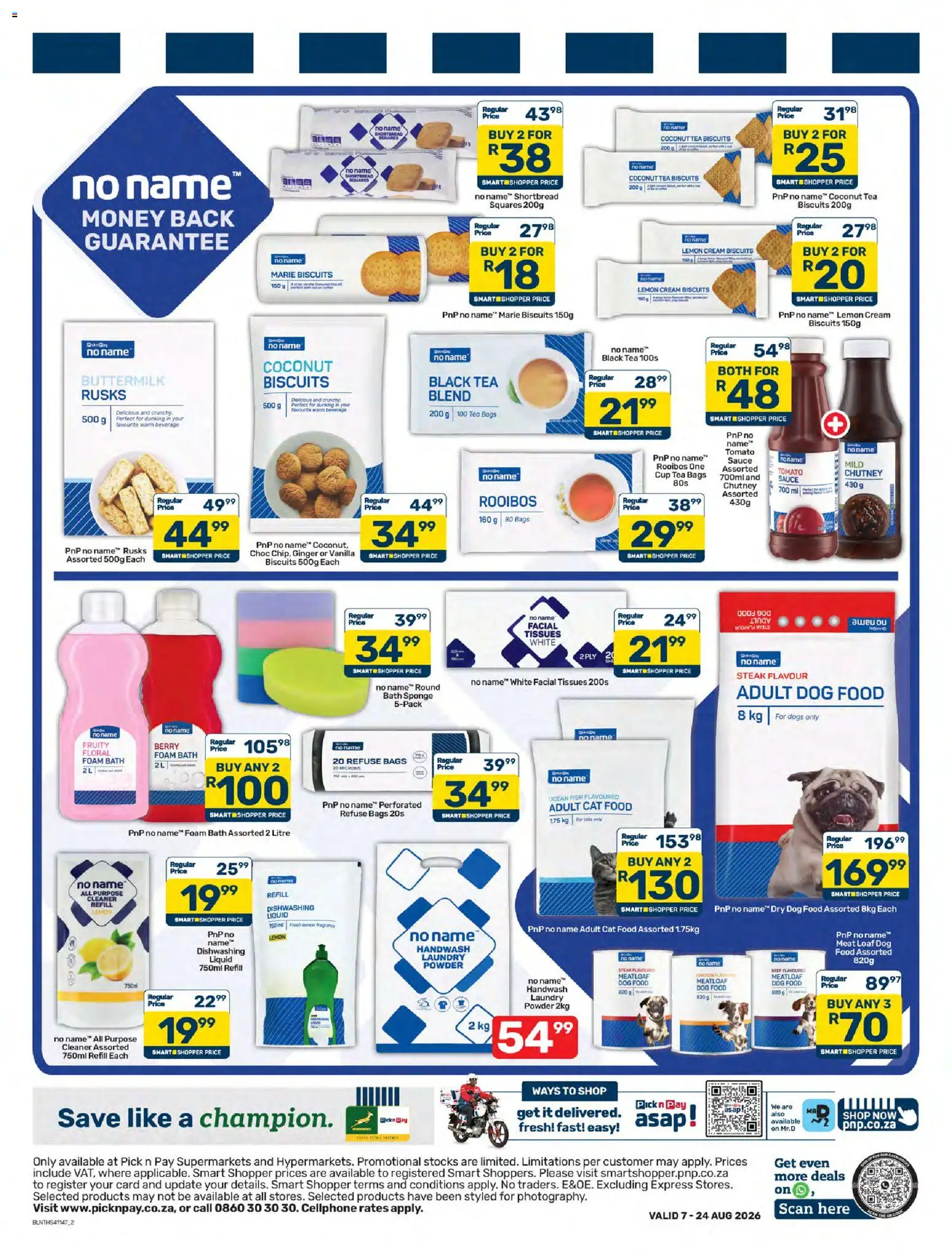 New Pick n Pay catalogue – valid from 07/08/2026 | Page: 2 | Products: Black Tea, Beef, Tomato sauce, Bath foam