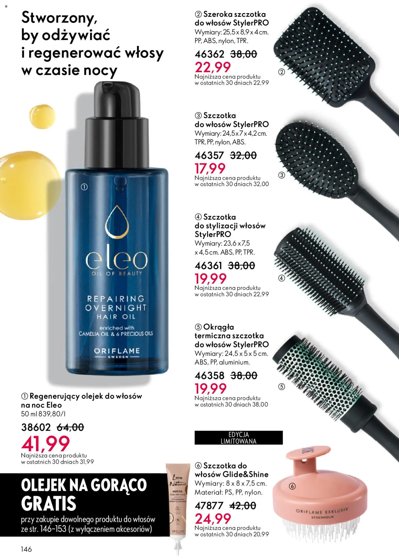 Oriflame Katalog 8 2026 od 27.05.2026 | Strona: 146 | Produkty: Szczotka, Olejek do włosów