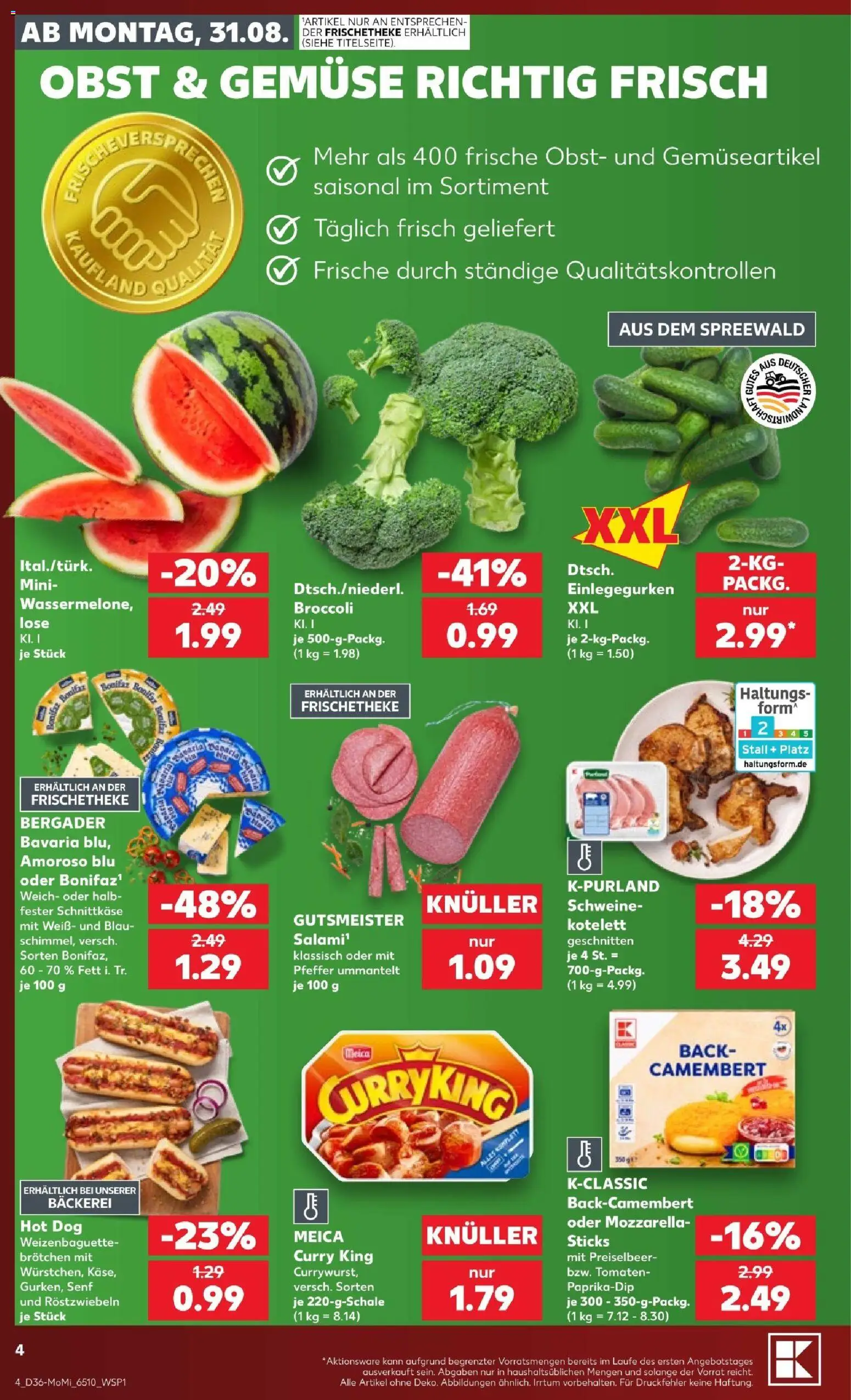 Kaufland Prospekt Köln – gültig ab 31.08.2026 | Seite: 4 | Produkte: Camembert, Gemüse, Lutscher, Salami