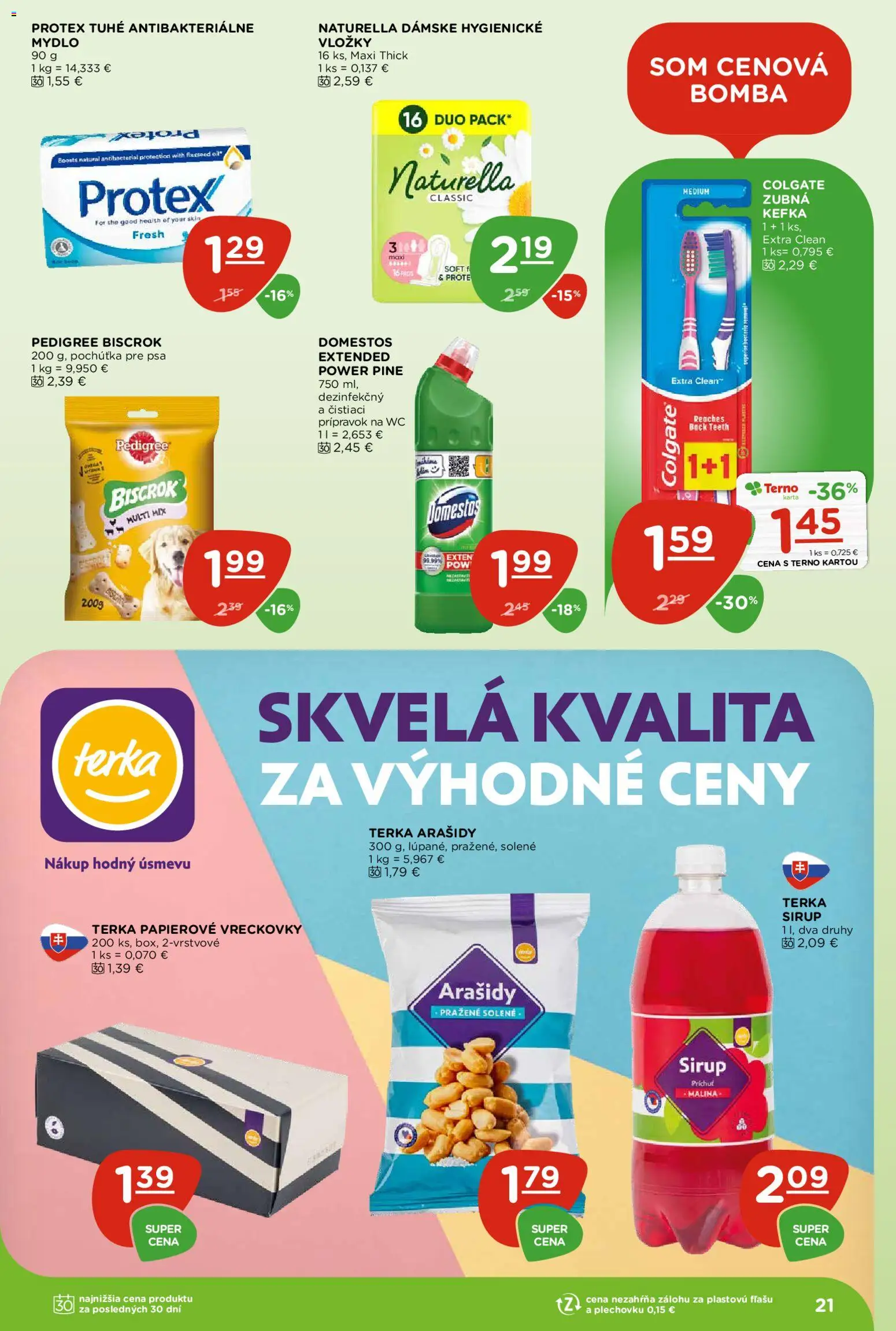 Nové Terno akcie – leták je platný od 20.08.2026 | Strana: 21 | Produkty: Mydlo, Vreckovky, Papierové vreckovky, Arašidy