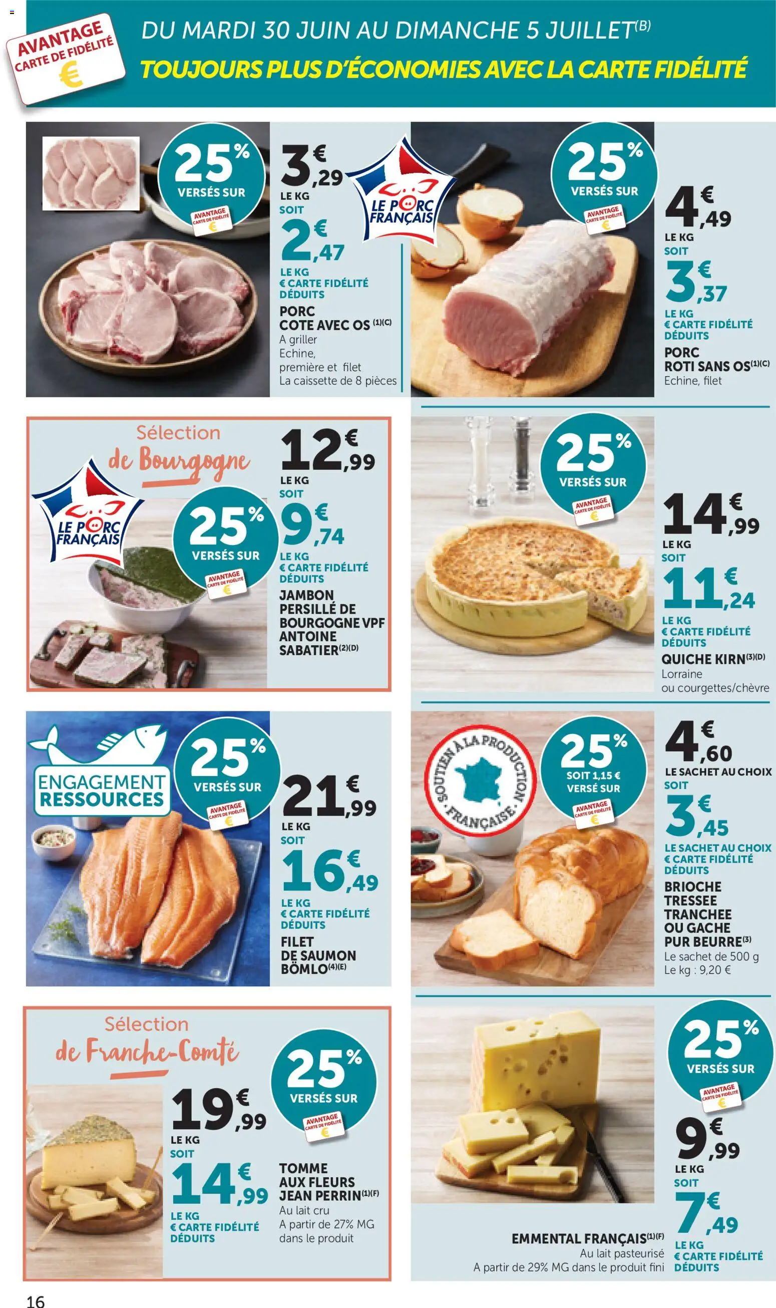 {H1} | Page: 16 | Produits: Emmental, Filet de saumon, Jambon, Porc