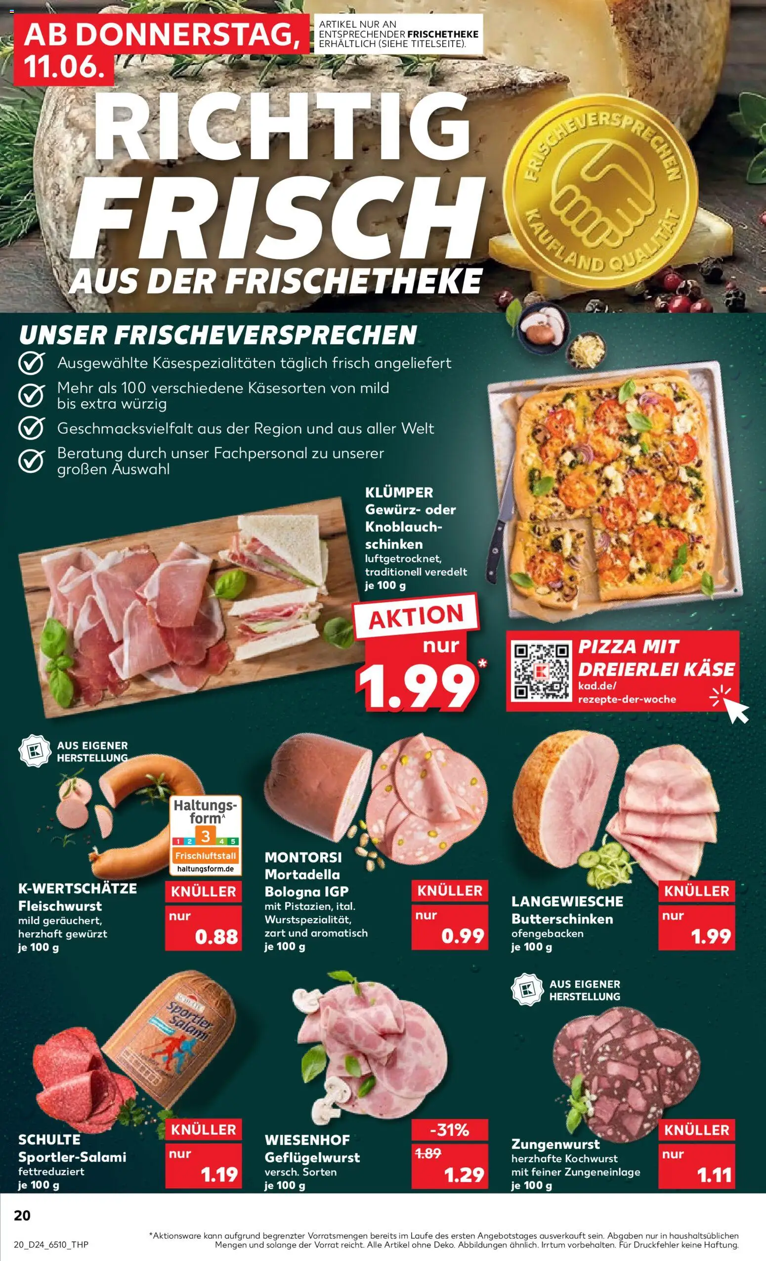Kaufland Prospekt Köln – gültig ab 11.06.2026 | Seite: 20 | Produkte: Käse, Knoblauch, Salami, Pizza