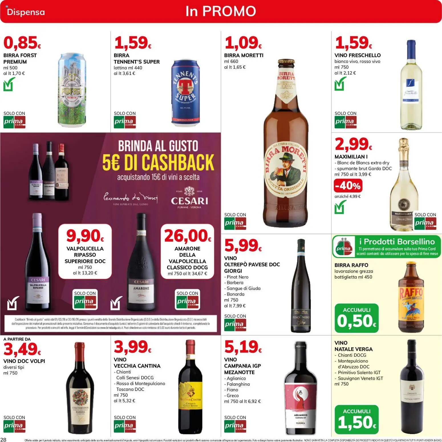 Volantino Basko del 07.05.2026 | Pagina: 28 | Prodotti: Tennent's, Vino, Birra Moretti, Spumante