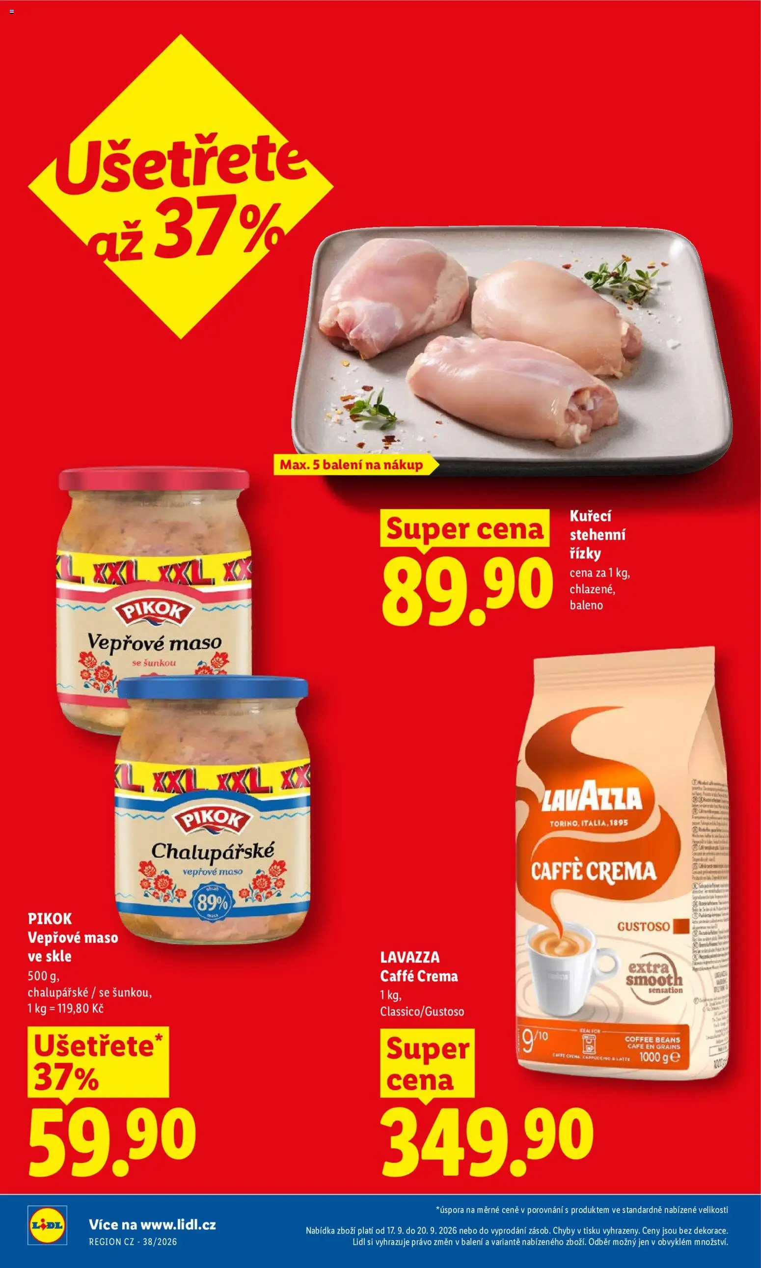 Lidl leták od 17.09.2026 | Strana: 2 | Produkty: Vepřové maso, Řízky, Lavazza, Crema