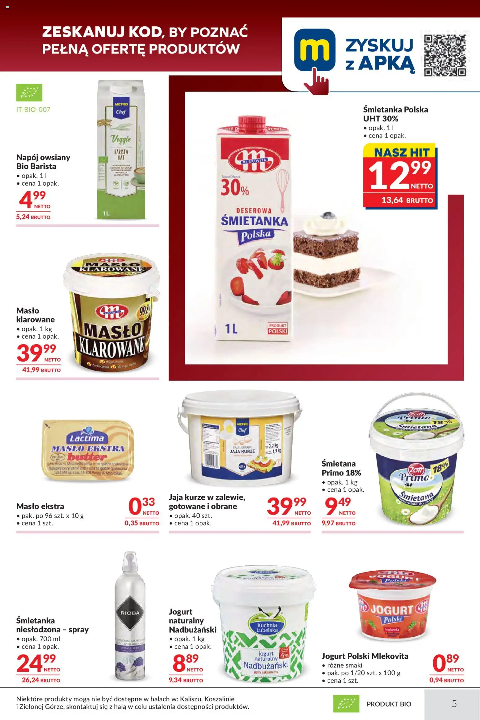 Makro gazetka - Oferta dla gastronomii od 09.06.2026 | Strona: 5 | Produkty: Napój owsiany, Masło klarowane, Jogurt naturalny, Jogurt
