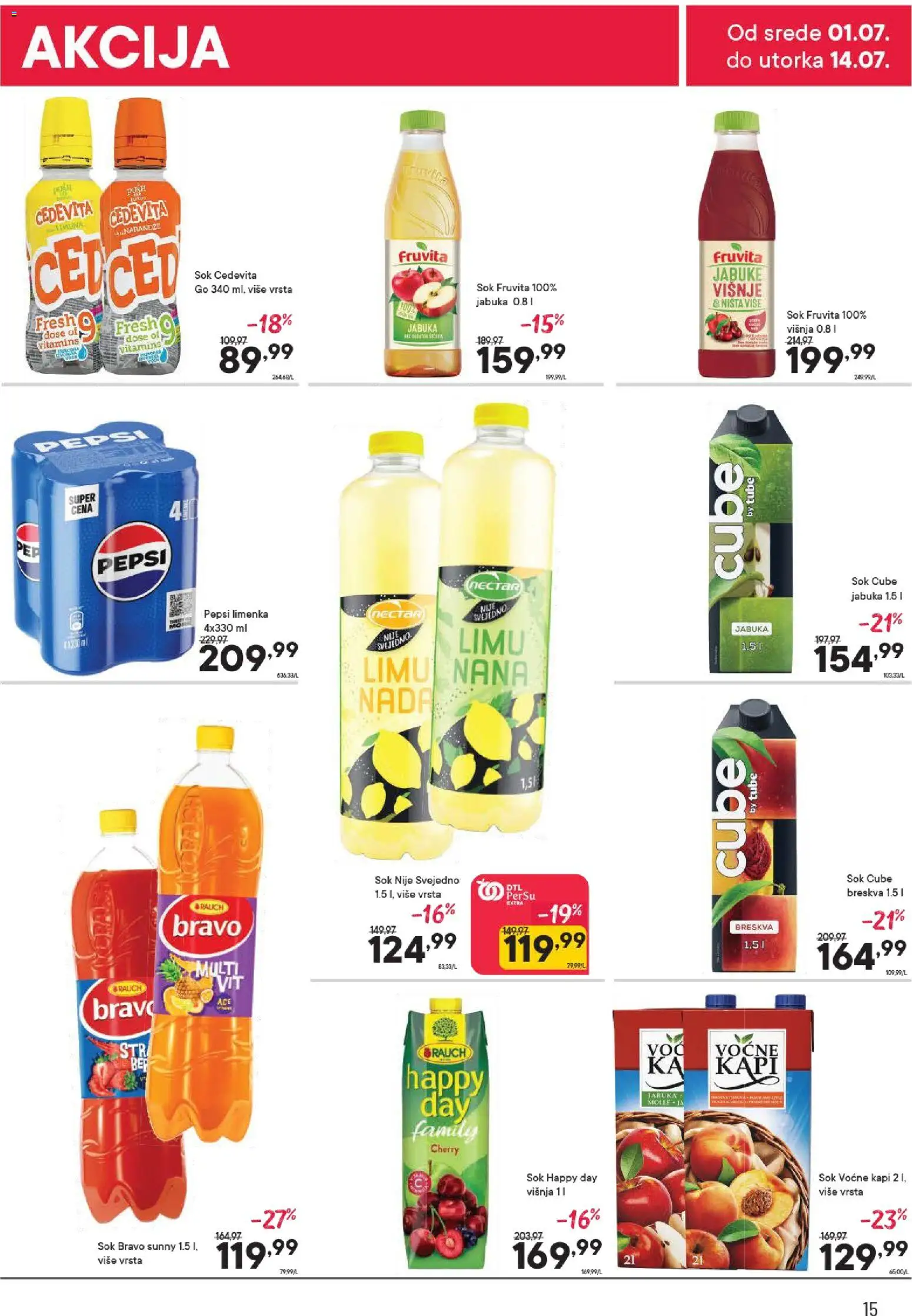 PerSu katalog - važi od 01.07.2026 | Strana: 15 | Proizvode: Višnja, Sok, Breskva, Pepsi
