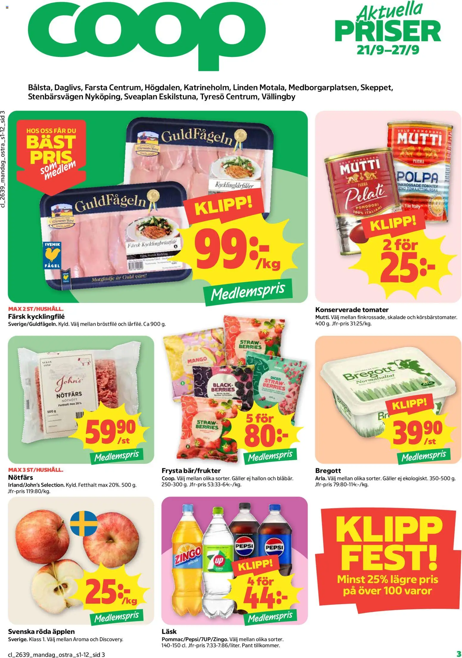 Coop reklamblad aktuell från 21/09/2026 | Sida: 3 | Produkter: Zingo, Bregott, Tomater, Hallon