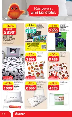Auchan akciós újság - amely érvényes a következő dátumtól: 2026.08.27. | Oldal: 42 | Termékek: Lé, Paplan, Ágyneműhuzat, Díszpárna