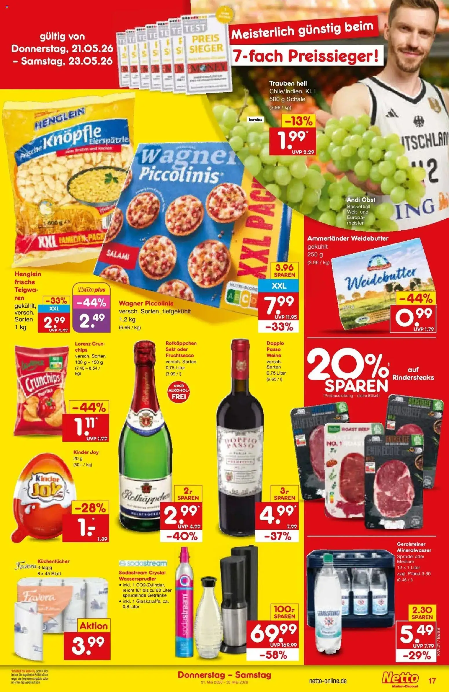 Netto Marken-Discount Prospekt Stadtlohn	 – gültig ab 18.05.2026 | Seite: 19 | Produkte: Trauben, Sekt, Basketball, Salami