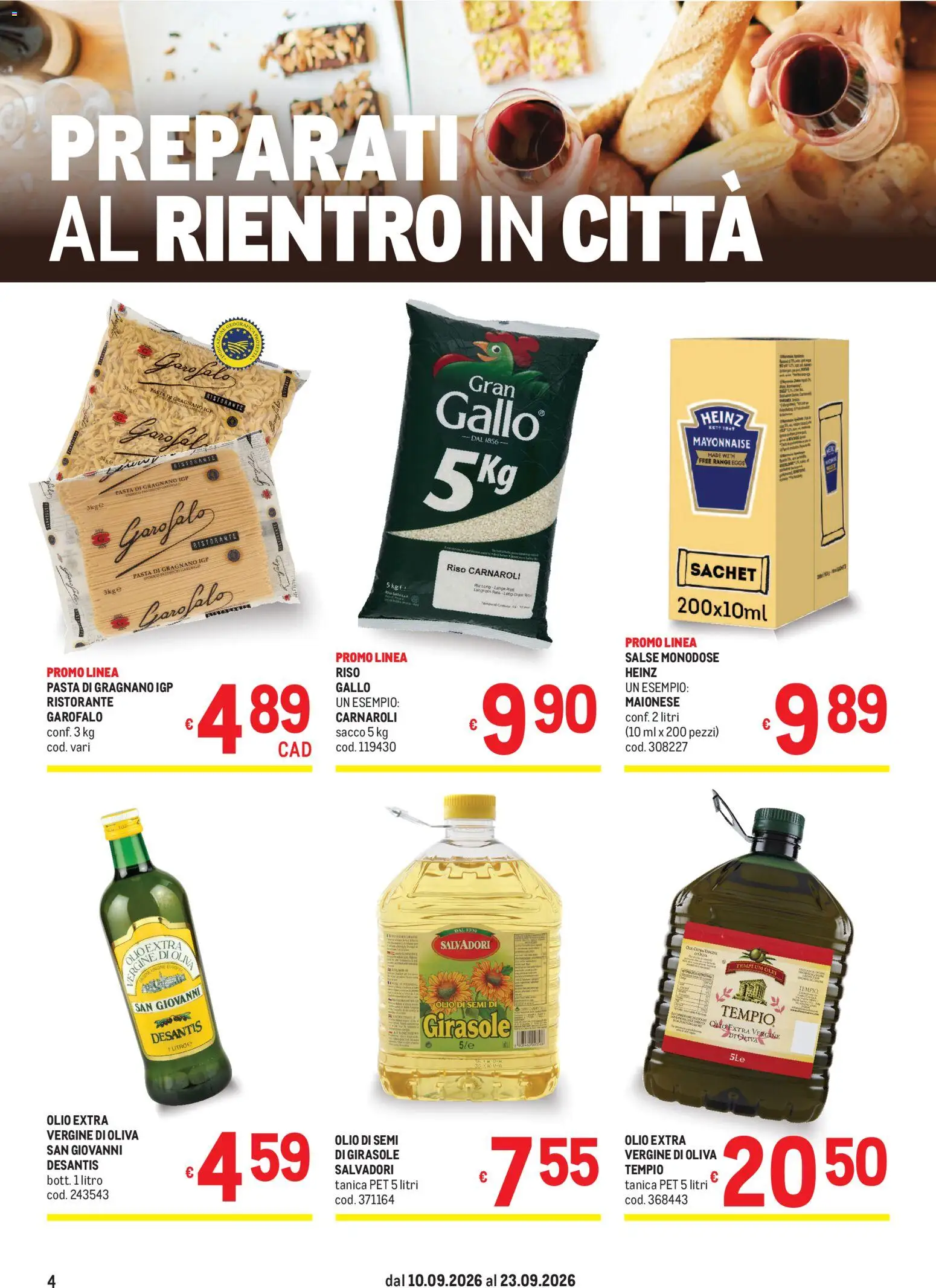 Volantino Metro del 10/09/2026 | Pagina: 4 | Prodotti: Olio di semi, Riso, Pasta, Tanica