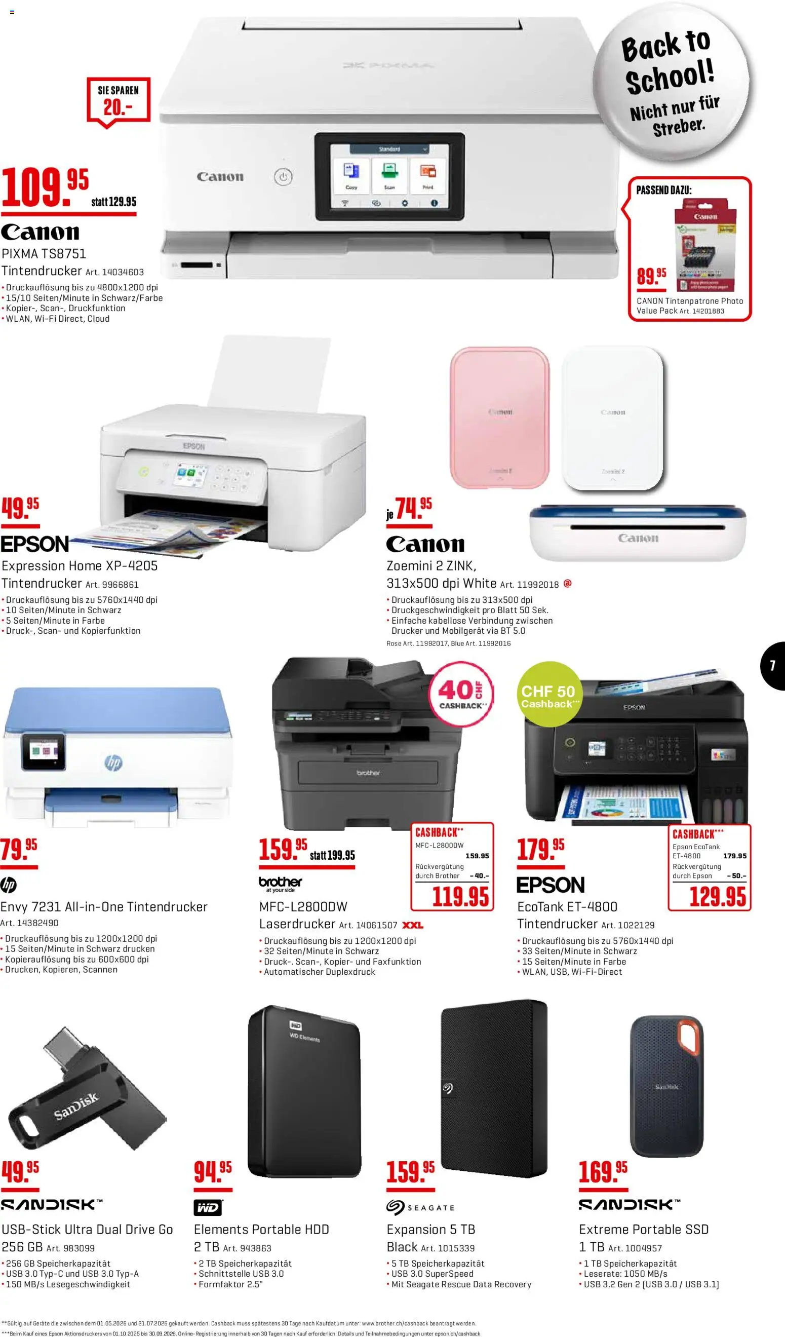 Interdiscount aktionen Back to school – gültig ab 20.07.2026 | Seite: 7 | Produkte: Laserdrucker, Drucker, Usb, Epson