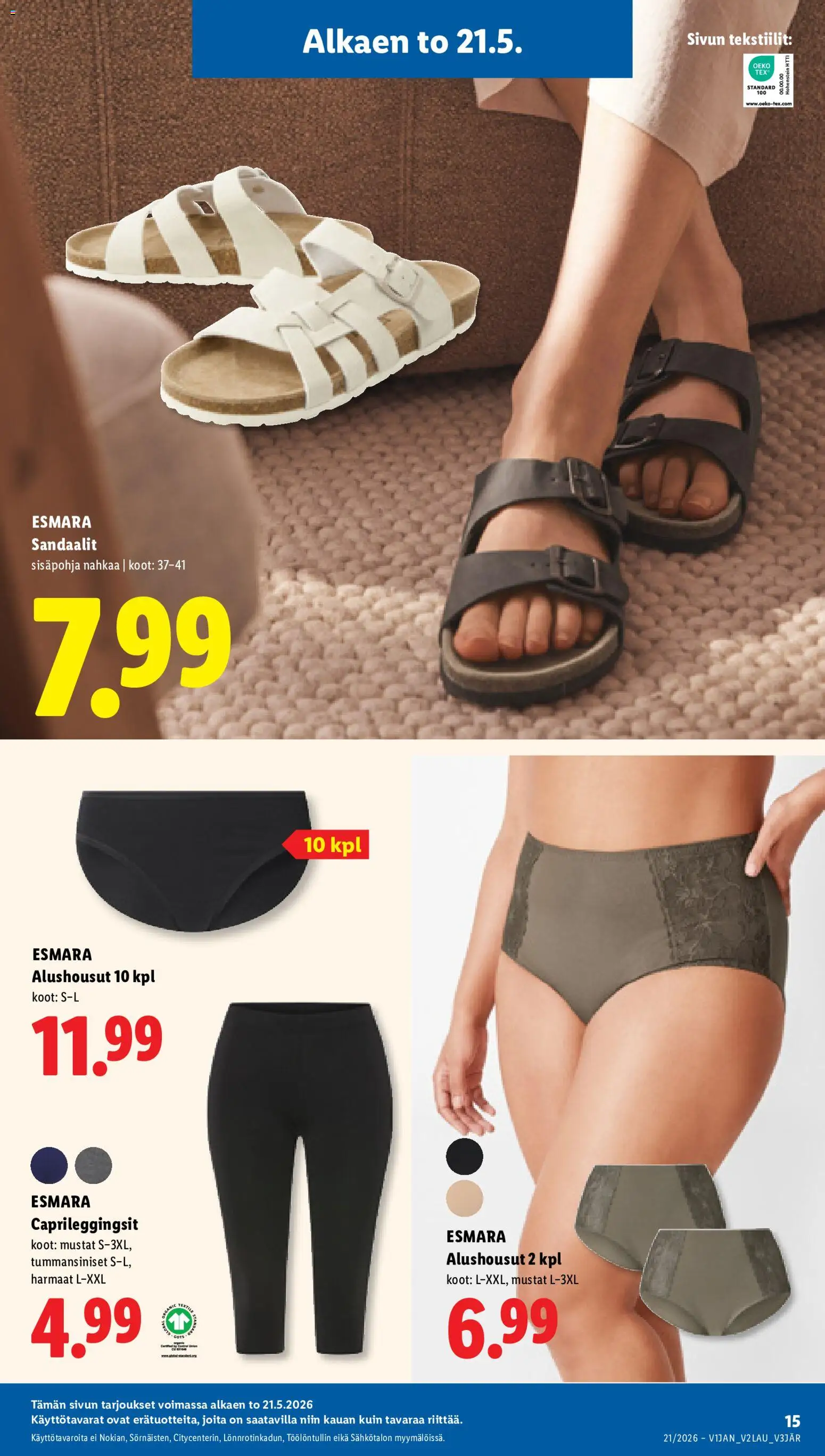 Lidl tarjoukset – voimassa 21.05.2026 alkaen | Sivu: 17 | Tuotteet: Alushousut, Sandaalit