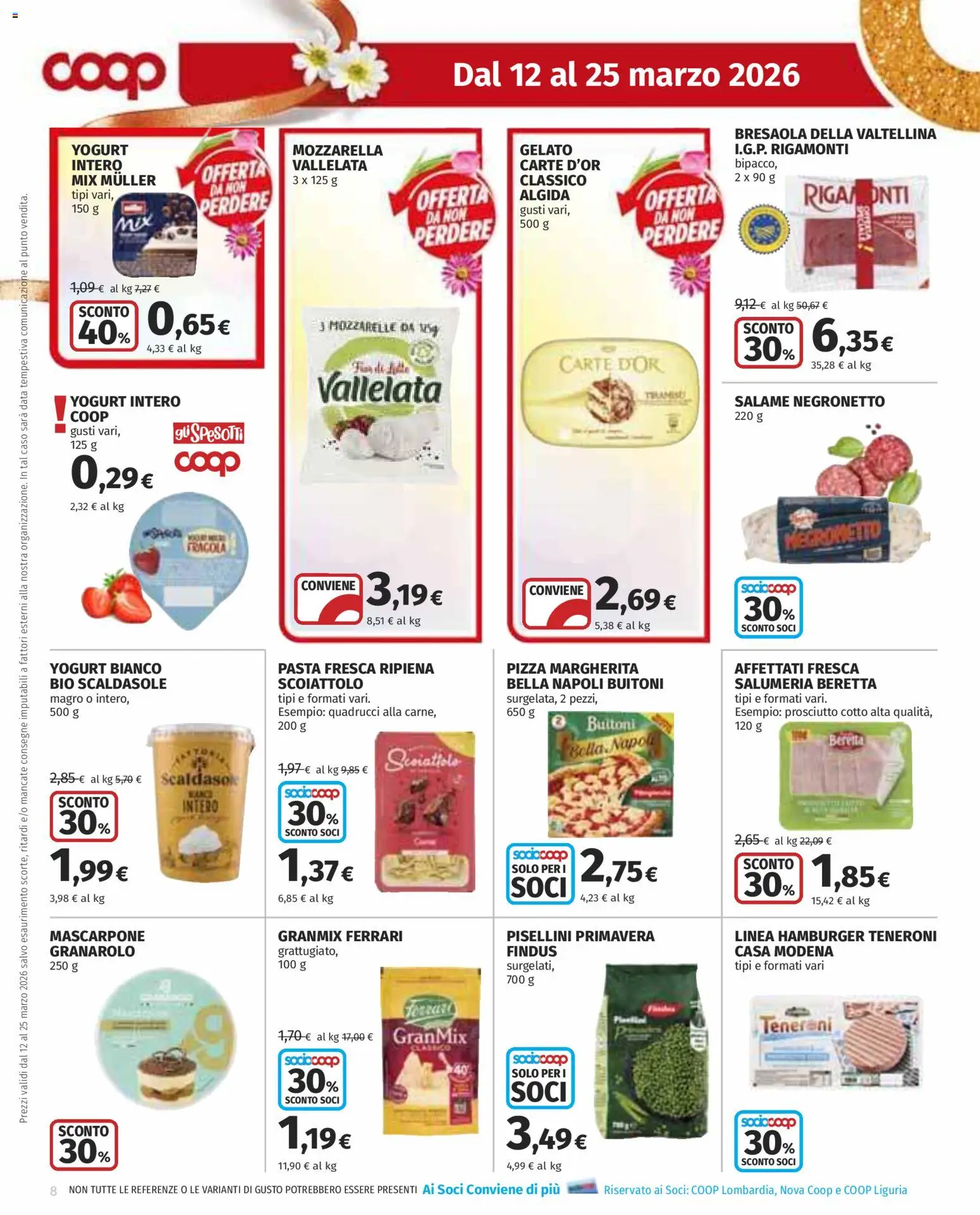 Volantino COOP del 12.03.2026 | Pagina: 8 | Prodotti: Mozzarella, Prosciutto, Pasta, Data