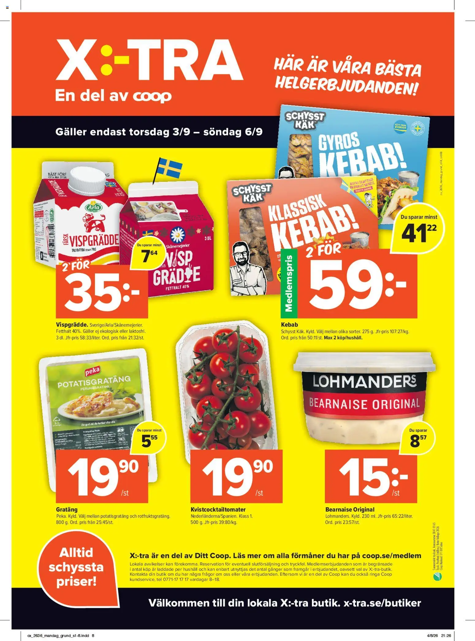 Coop X:-TRA reklamblad aktuell från 31/08/2026 | Sida: 8 | Produkter: Galler, Potatisgratäng, Gyros, Vispgrädde