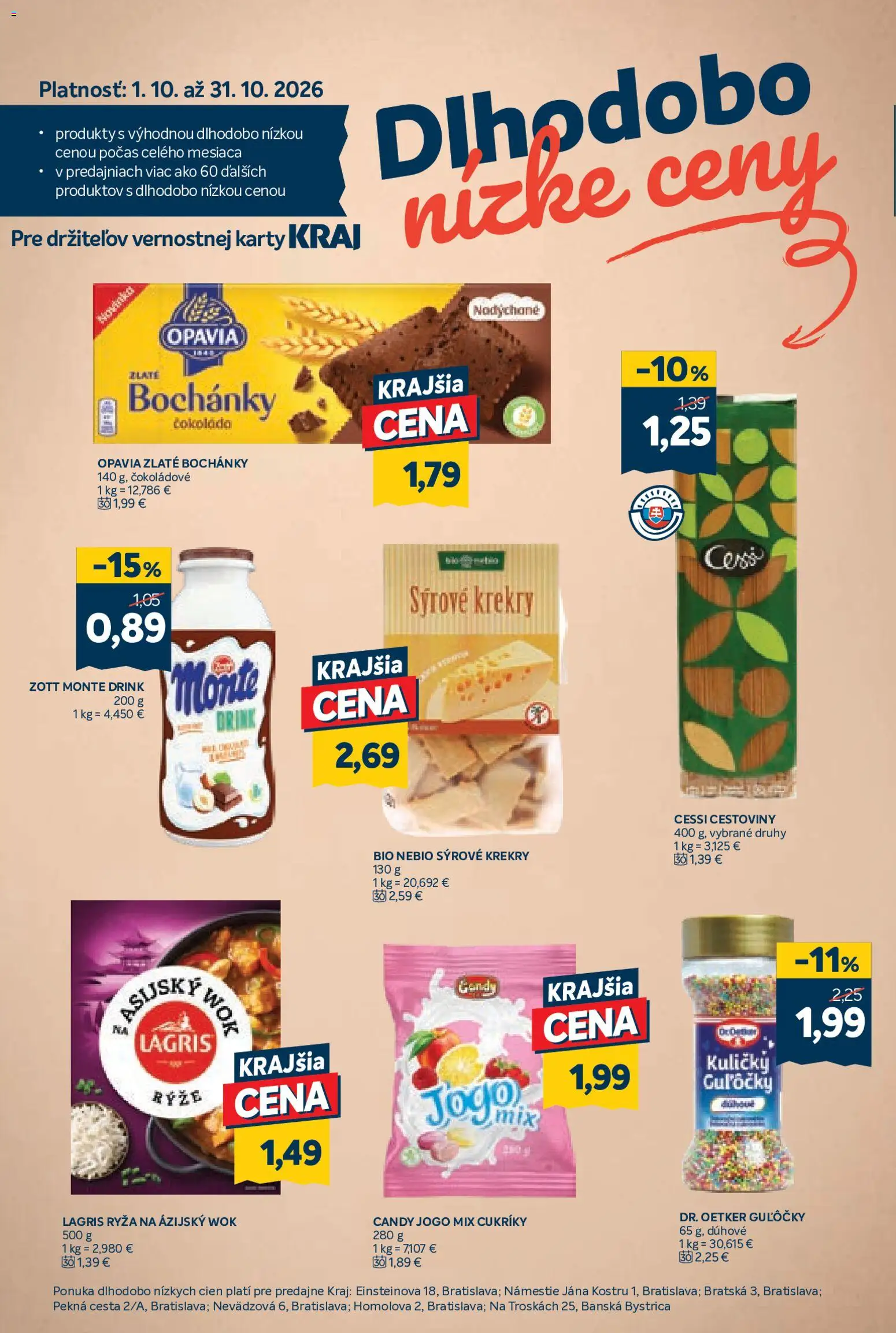 Nové Kraj akcie – leták je platný od 22.10.2026 | Strana: 14 | Produkty: Ryža, Krekry, Čokoláda, Cukríky