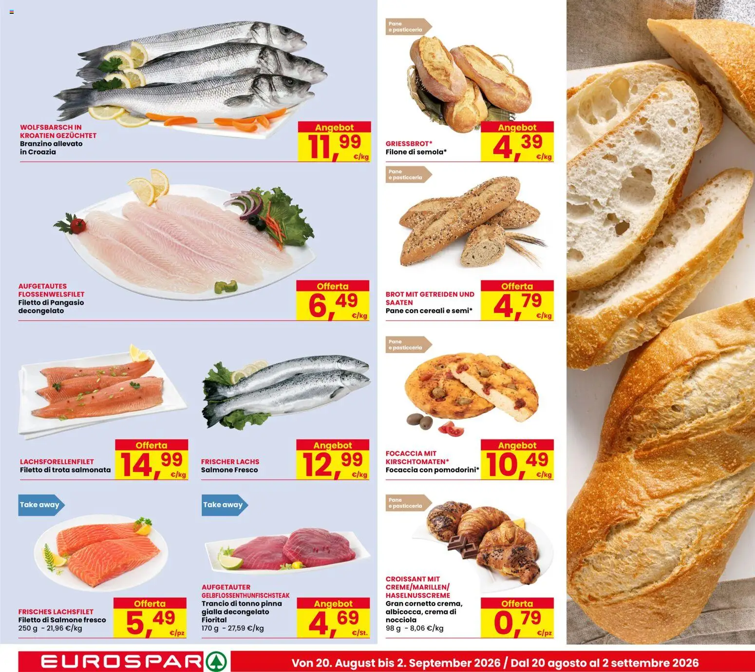 Volantino Eurospar del 20/08/2026 | Pagina: 14 | Prodotti: Crema, Salmone, Filetto di salmone, Branzino