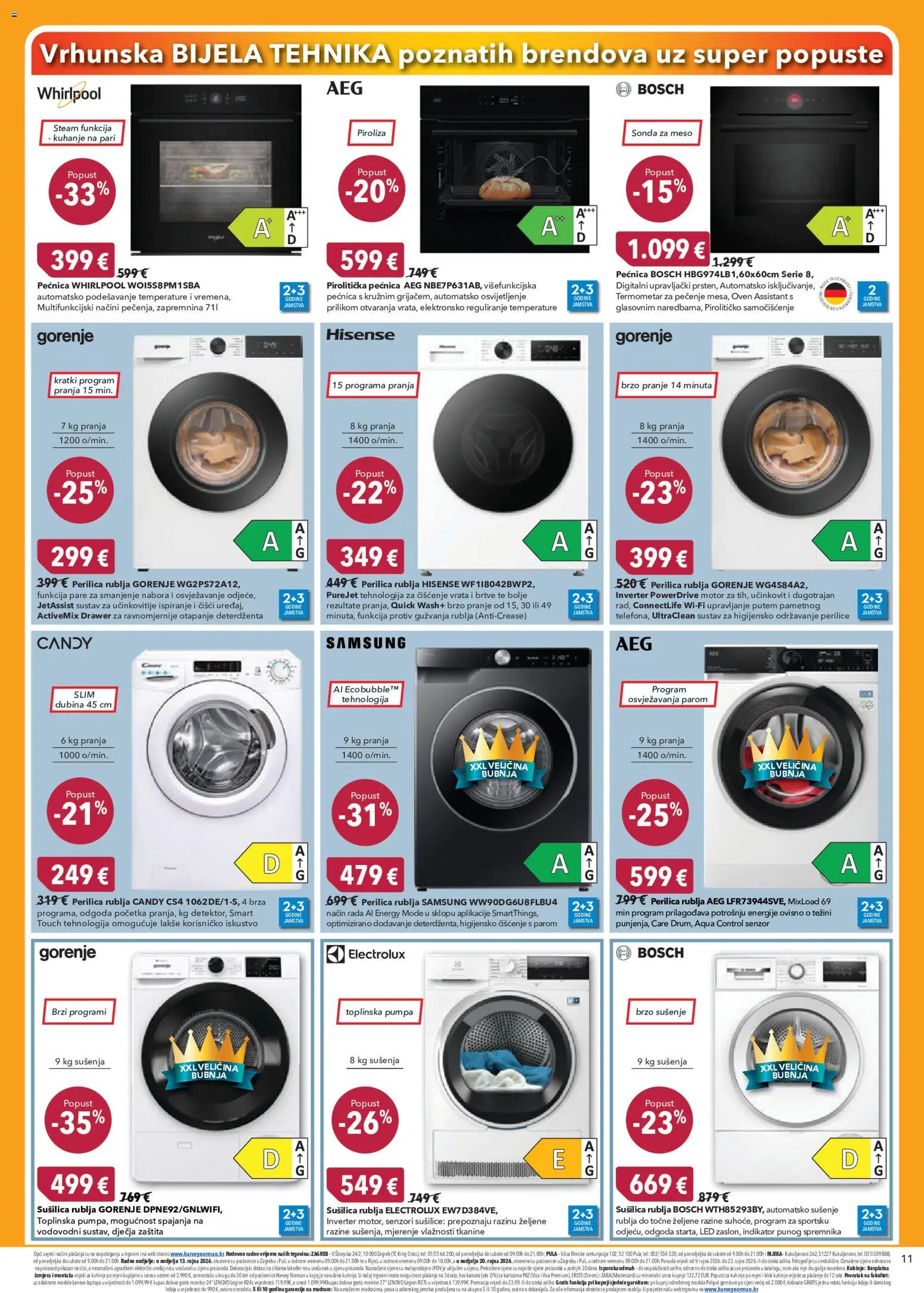 Harvey Norman katalog | vrijedi od 09.09.2026 | Stranica: 11 | Proizvodi: Med, Perilica rublja, Monitor, Pećnica