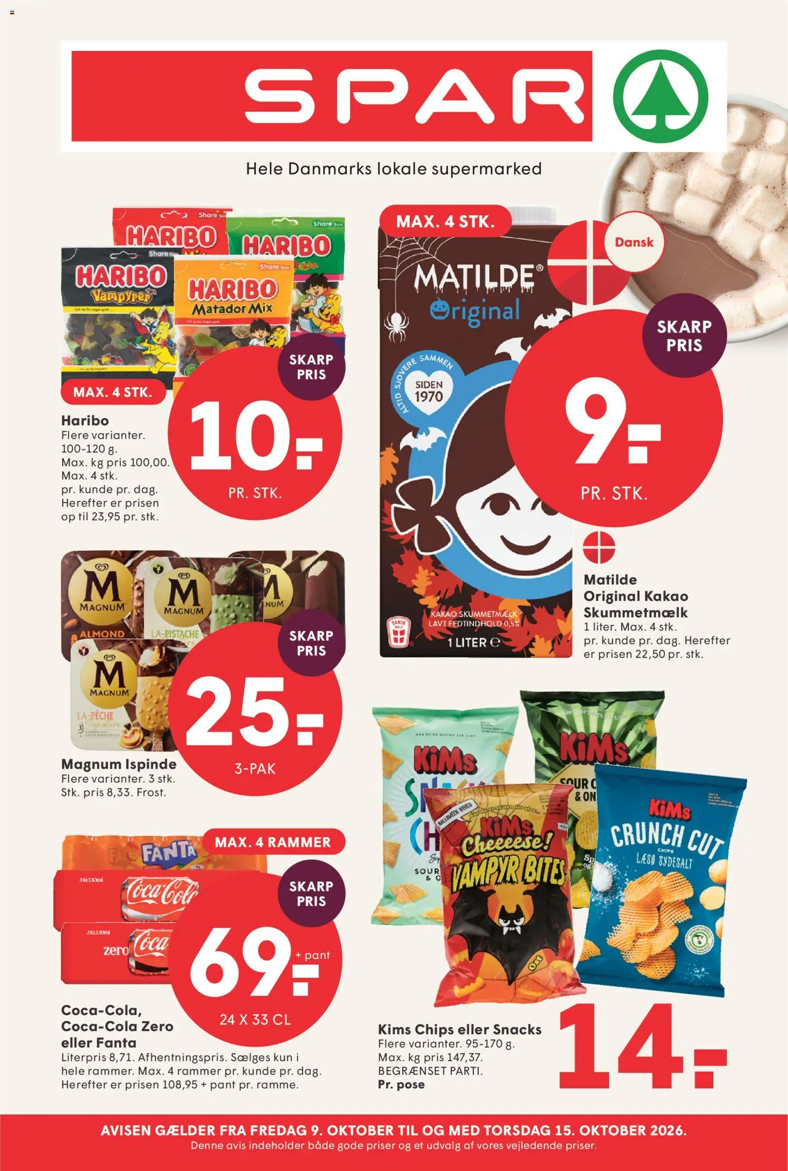 Spar tilbudsavis – gyldig fra 09/10/2026 | Side: 1 | Produkter: Rammer, Chips, Snacks, Kakao