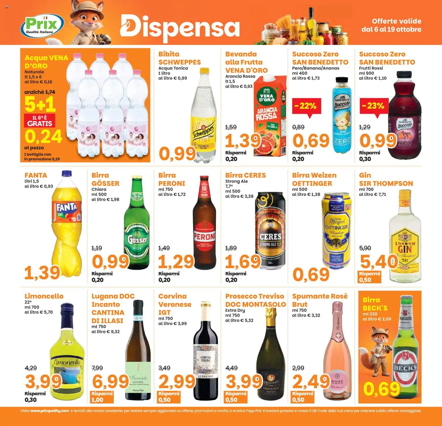 Volantino Prix del 06/10/2026 | Pagina: 19 | Prodotti: Birra, Acqua tonica, Prosecco, Fanta