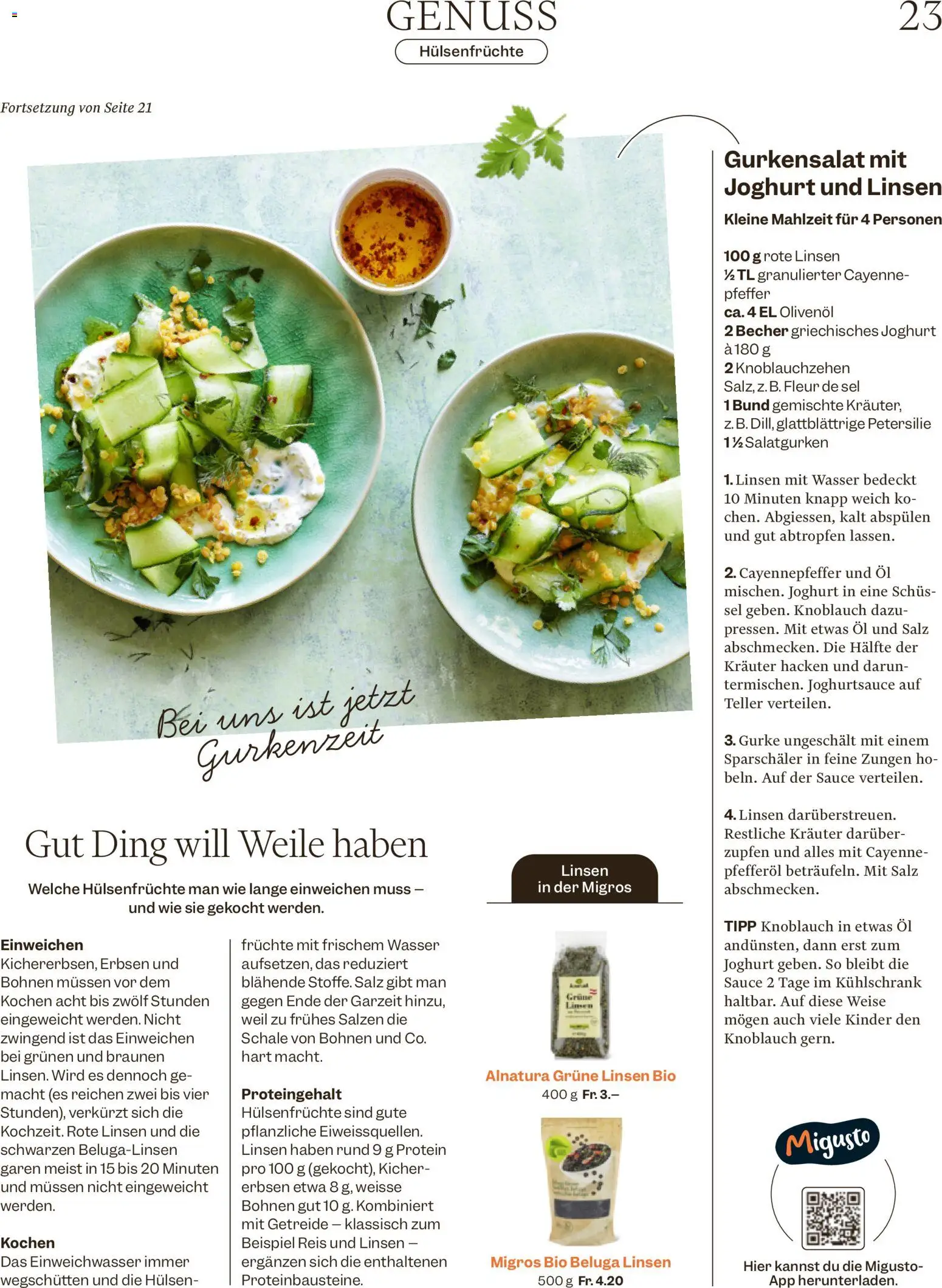 Migros aktionen Magazin – gültig ab 12.08.2026 | Seite: 23 | Produkte: Griechisches joghurt, Gurke, Joghurt, Wasser