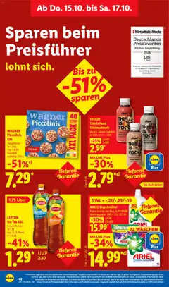 ARIEL Waschmittel, Pulver, Flüssig oder Pods. Je 72/60/80 Waschladungen; 1 WL = -23/-/27/-20 ab 12.10.2026 gültig | Seite: 64