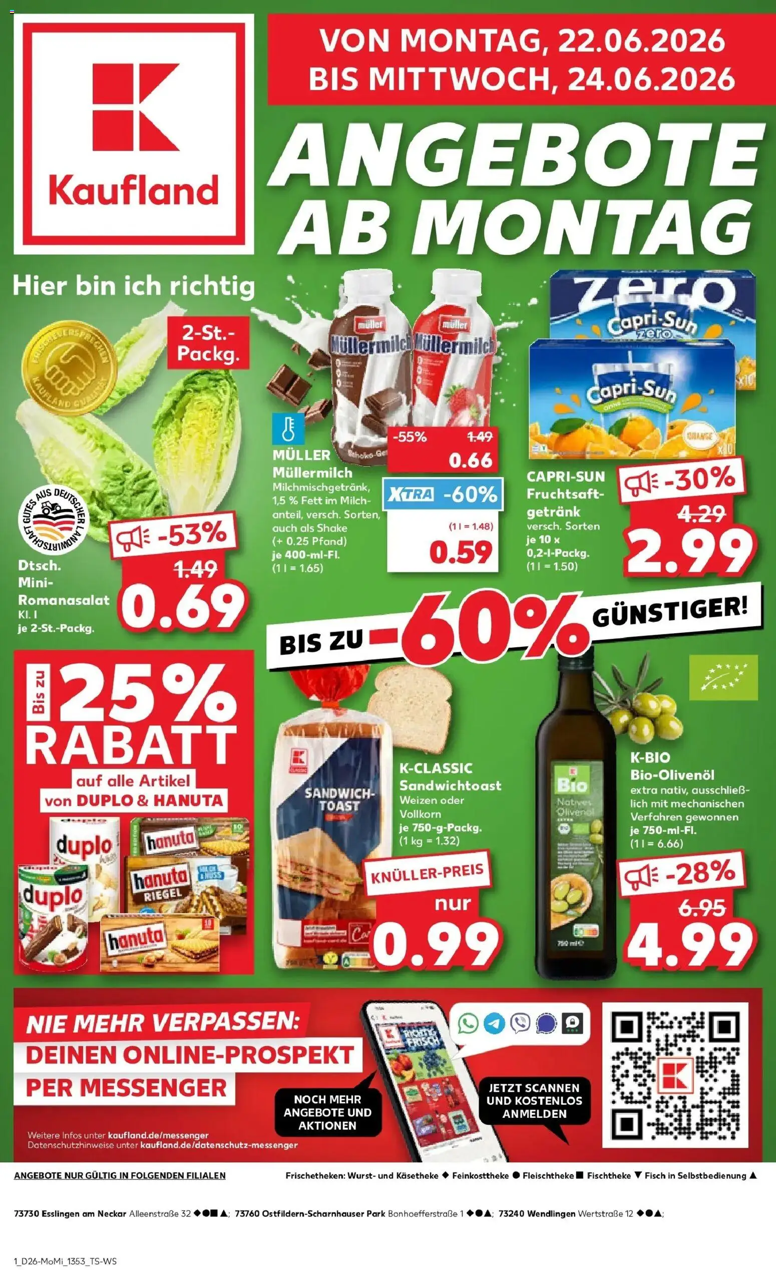 Kaufland Prospekt Wendlingen Am Neckar – gültig ab 22.06.2026 | Seite: 1 | Produkte: Fisch, Wurst, Muller mullermilch, Fruchtsaft