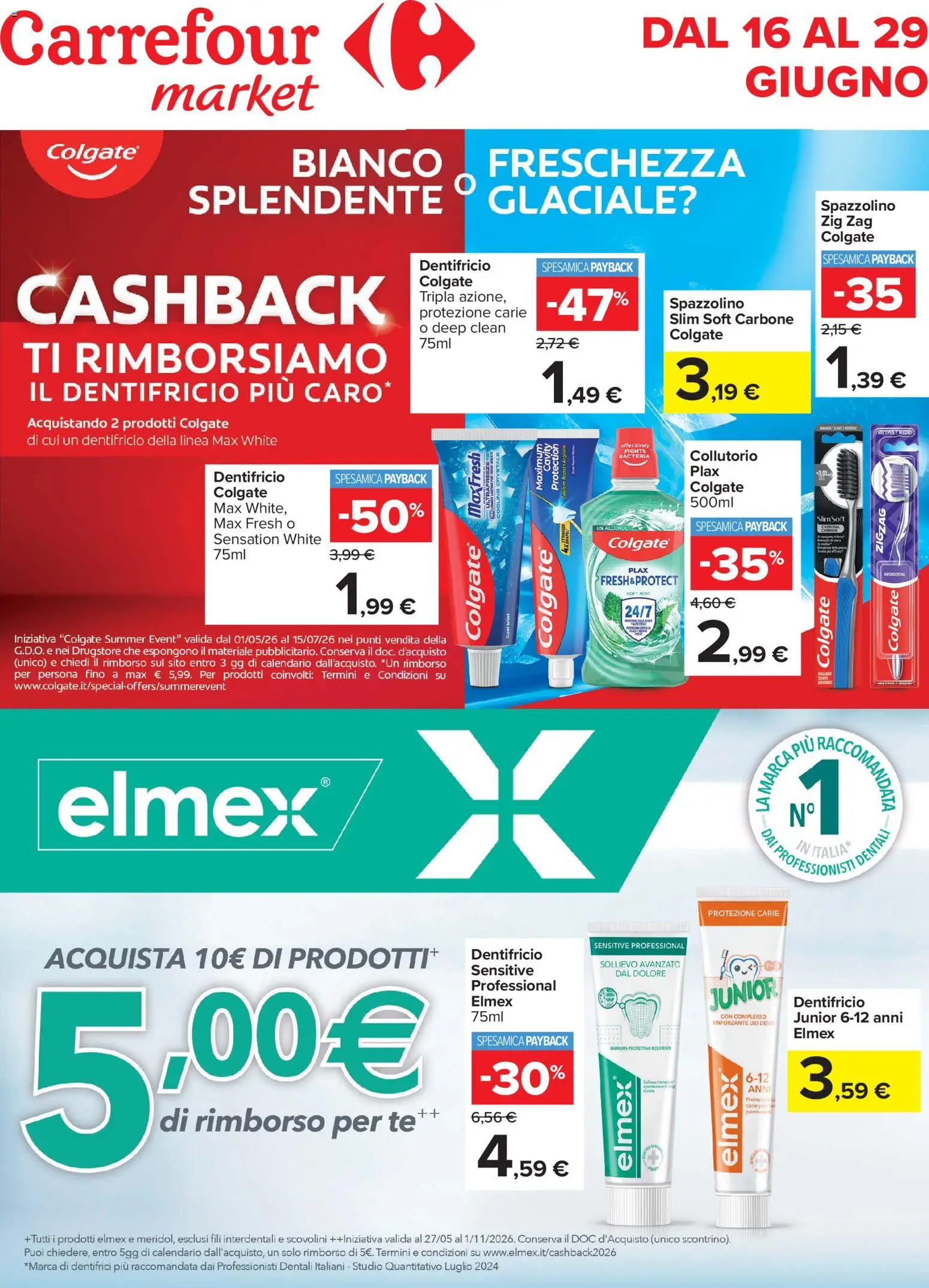Volantino Carrefour del 16.06.2026 | Pagina: 1 | Prodotti: Dentifricio, Spazzolino, Collutorio, Tè
