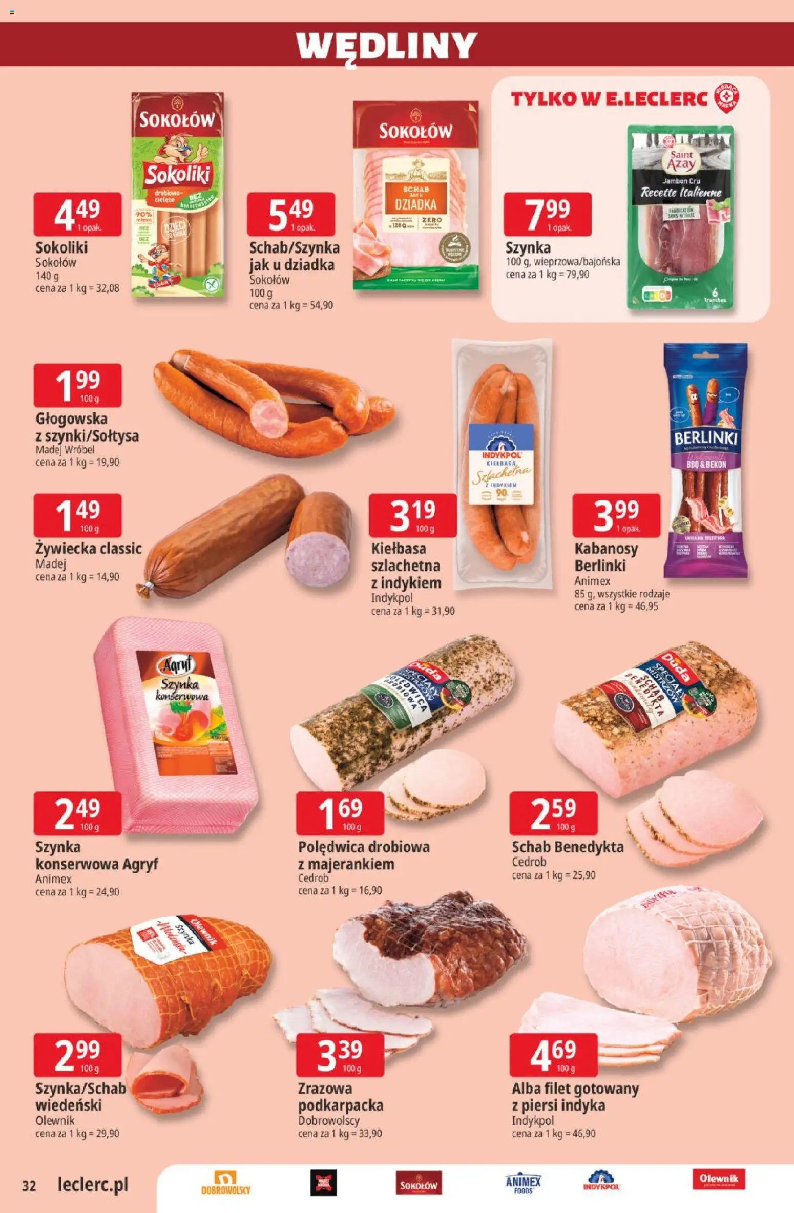 E.Leclerc gazetka od 20.10.2026 | Strona: 32 | Produkty: Kiełbasa, Bekon, Filet, Wędliny
