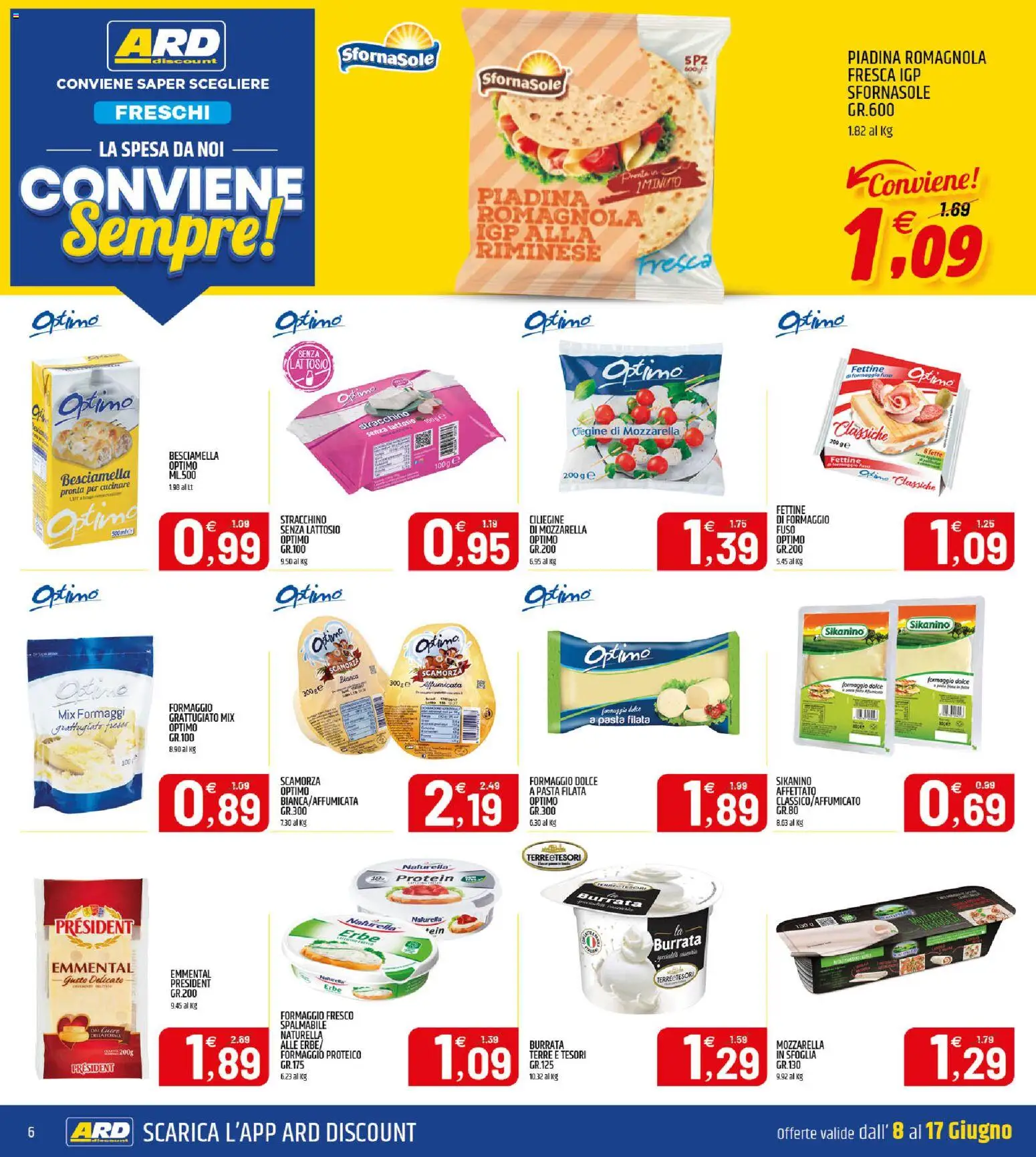Volantino ARD Discount del 08.06.2026 | Pagina: 6 | Prodotti: Formaggio, Pasta, Besciamella, Burrata