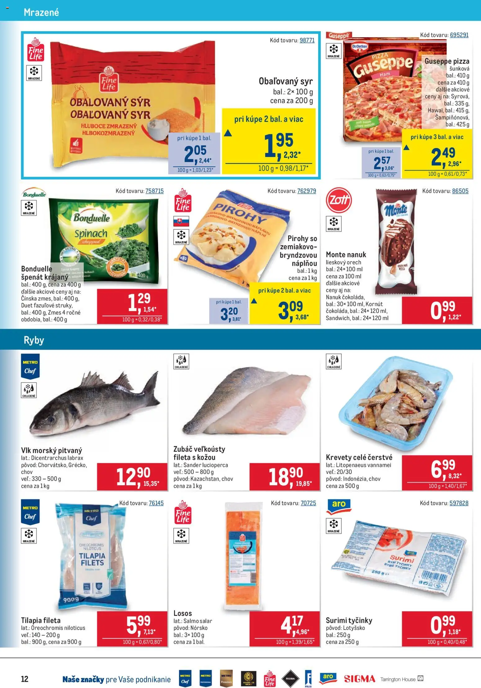 Nové Metro akcie – leták je platný od 26.08.2026 | Strana: 12 | Produkty: Surimi tyčinky, Krevety, Ryby, Losos
