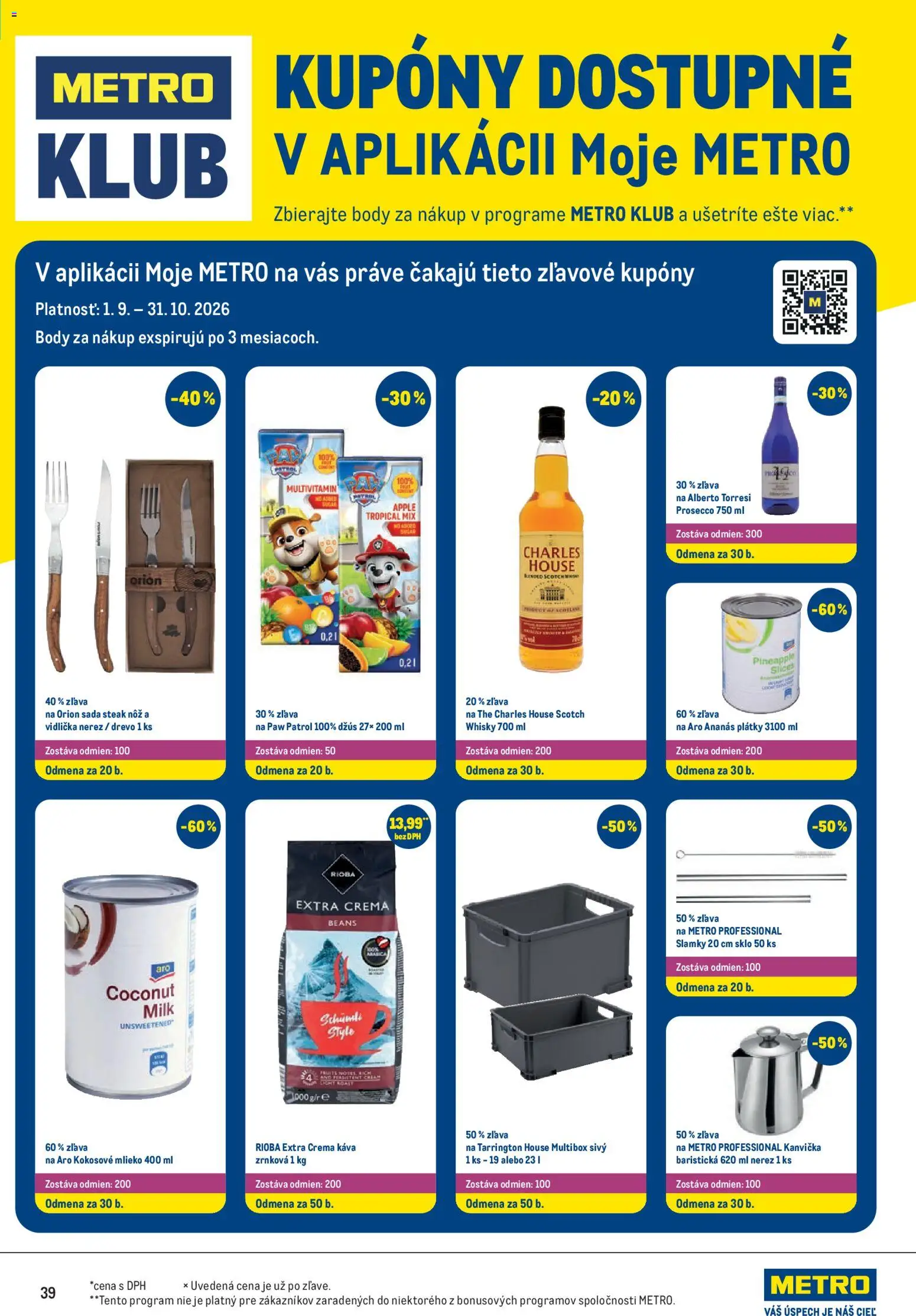 Nové Metro akcie – leták je platný od 07.10.2026 | Strana: 39 | Produkty: Multivitamín, Káva, Prosecco, Apple