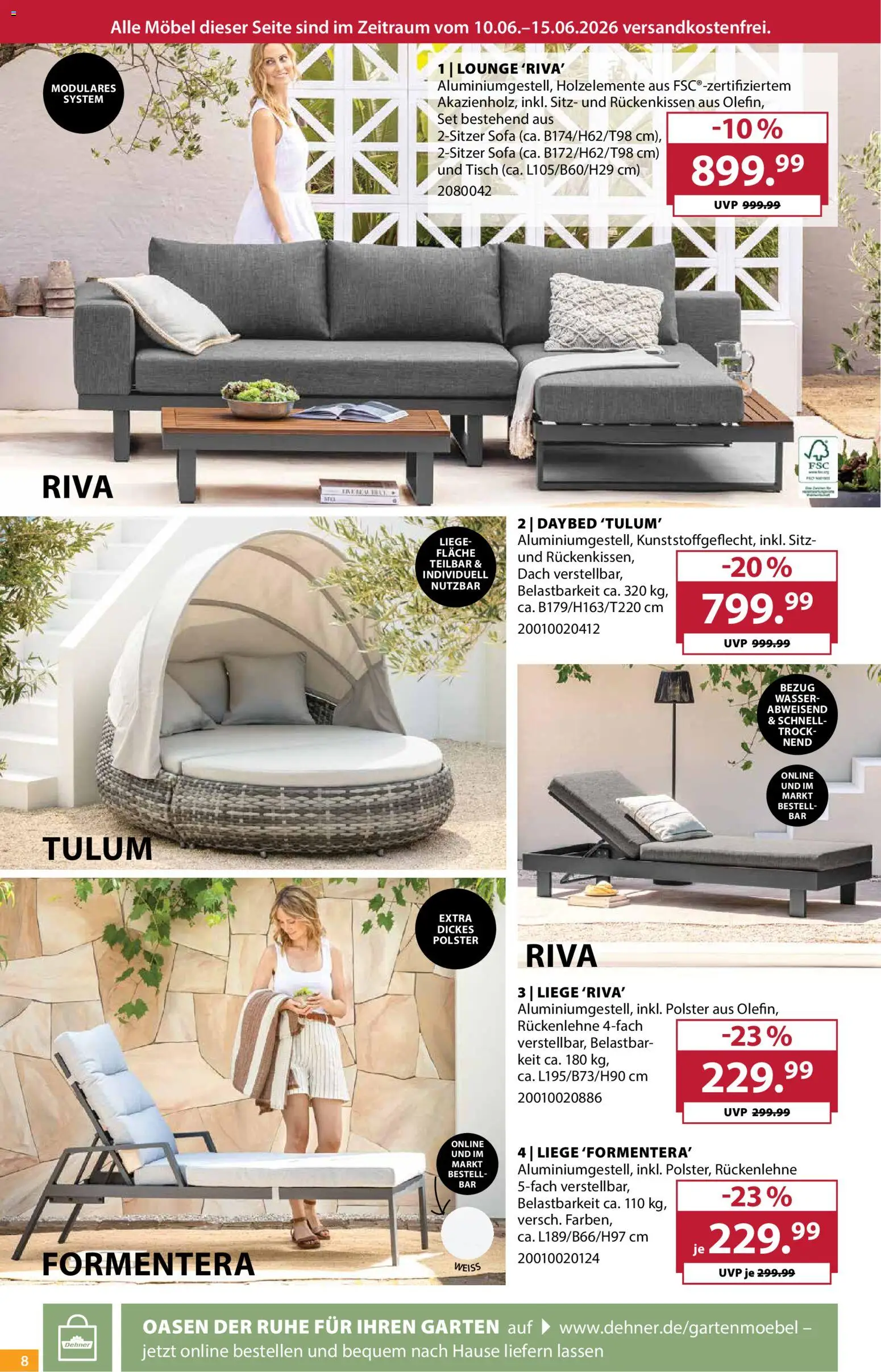 Dehner Prospekt – gültig ab 10.06.2026 | Seite: 8 | Produkte: Sofa, Tisch, Liege, Wasser