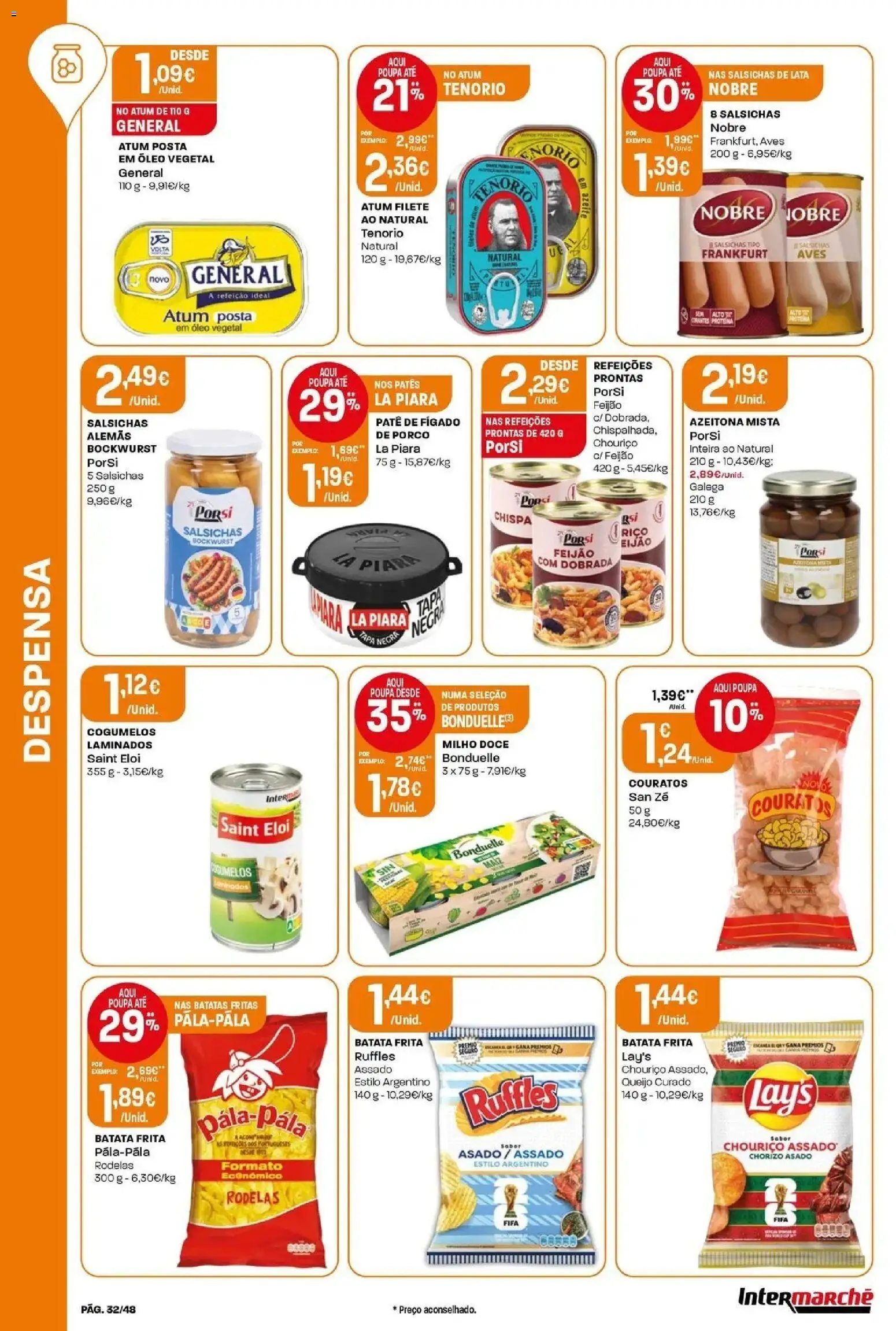 Intermarché - Isto é que são preços BAIXOS! │ válido de 18/06/2026 | Página: 32 | Produtos: Queijo, Óleo, Chouriço, Batatas fritas