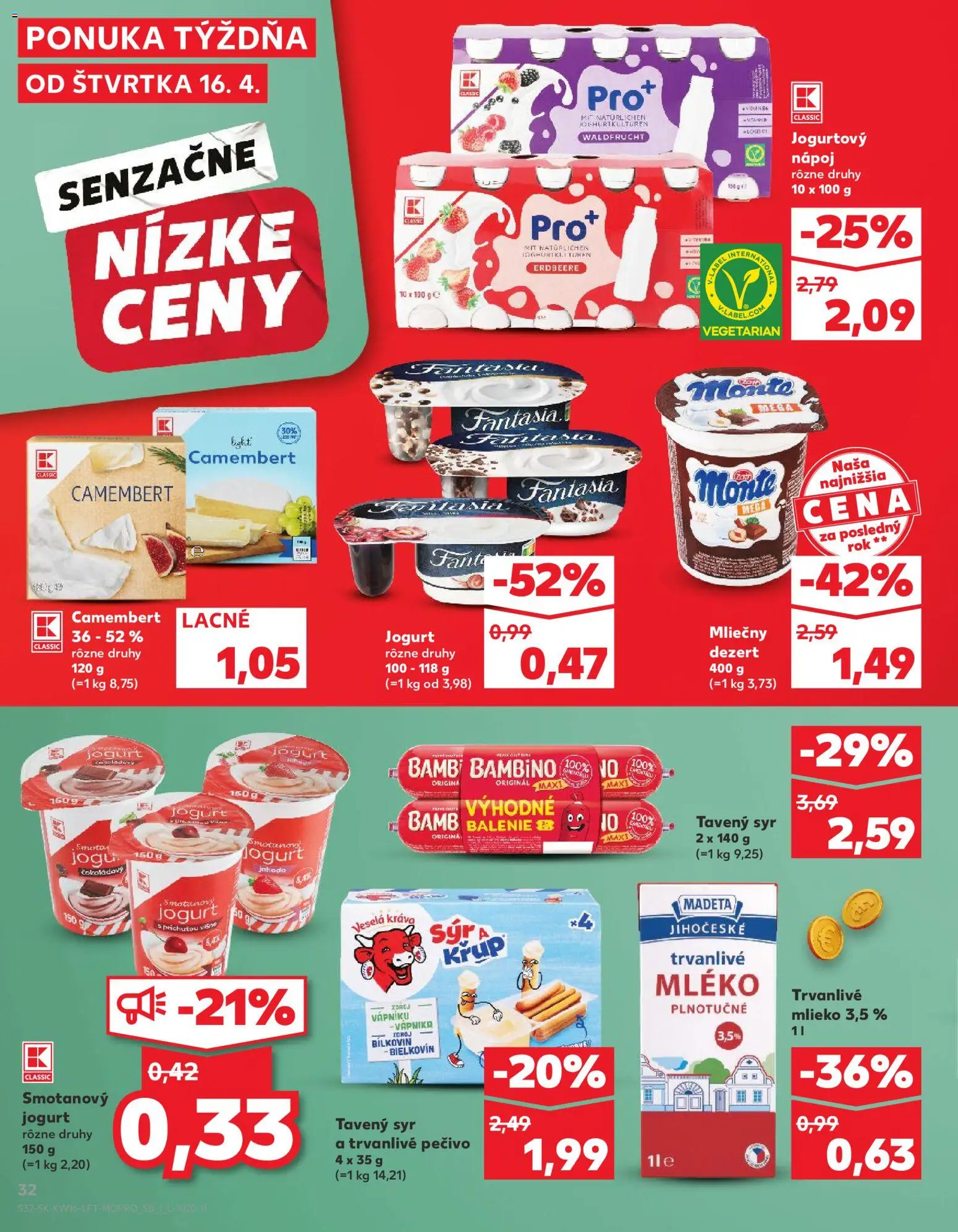Nové Kaufland akcie – leták je platný od 16.04.2026 | Strana: 32 | Produkty: Mlieko, Syr, Jogurt