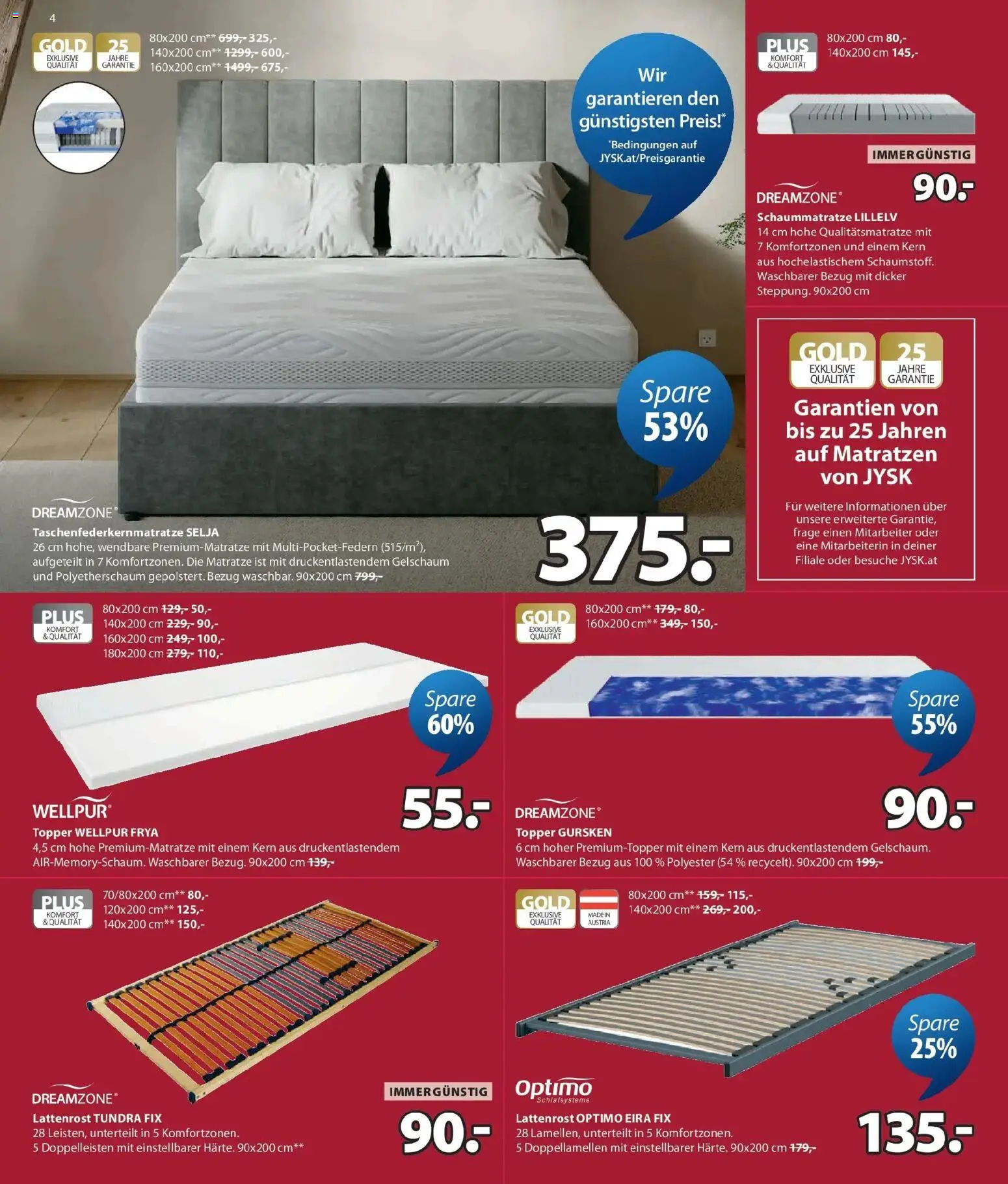 JYSK Sale Spare Bis Zu 70% gültig ab 29.07.2026 | Seite: 4 | Produkte: Matratze, Lattenrost