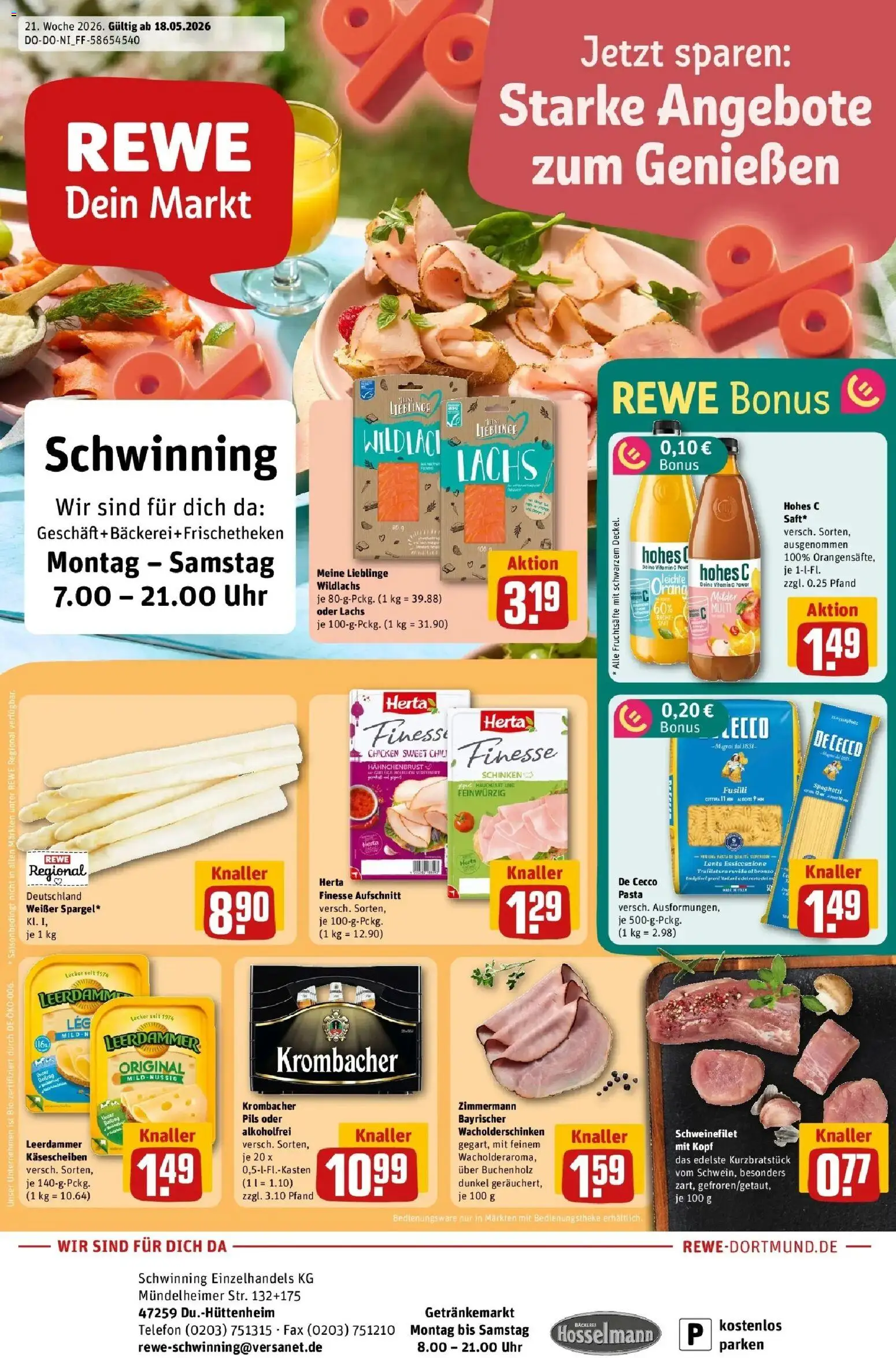 Rewe Prospekt Duisburg – gültig ab 17.05.2026 | Seite: 1 | Produkte: Bäckerei, Öl, Schweinefilet, Pasta