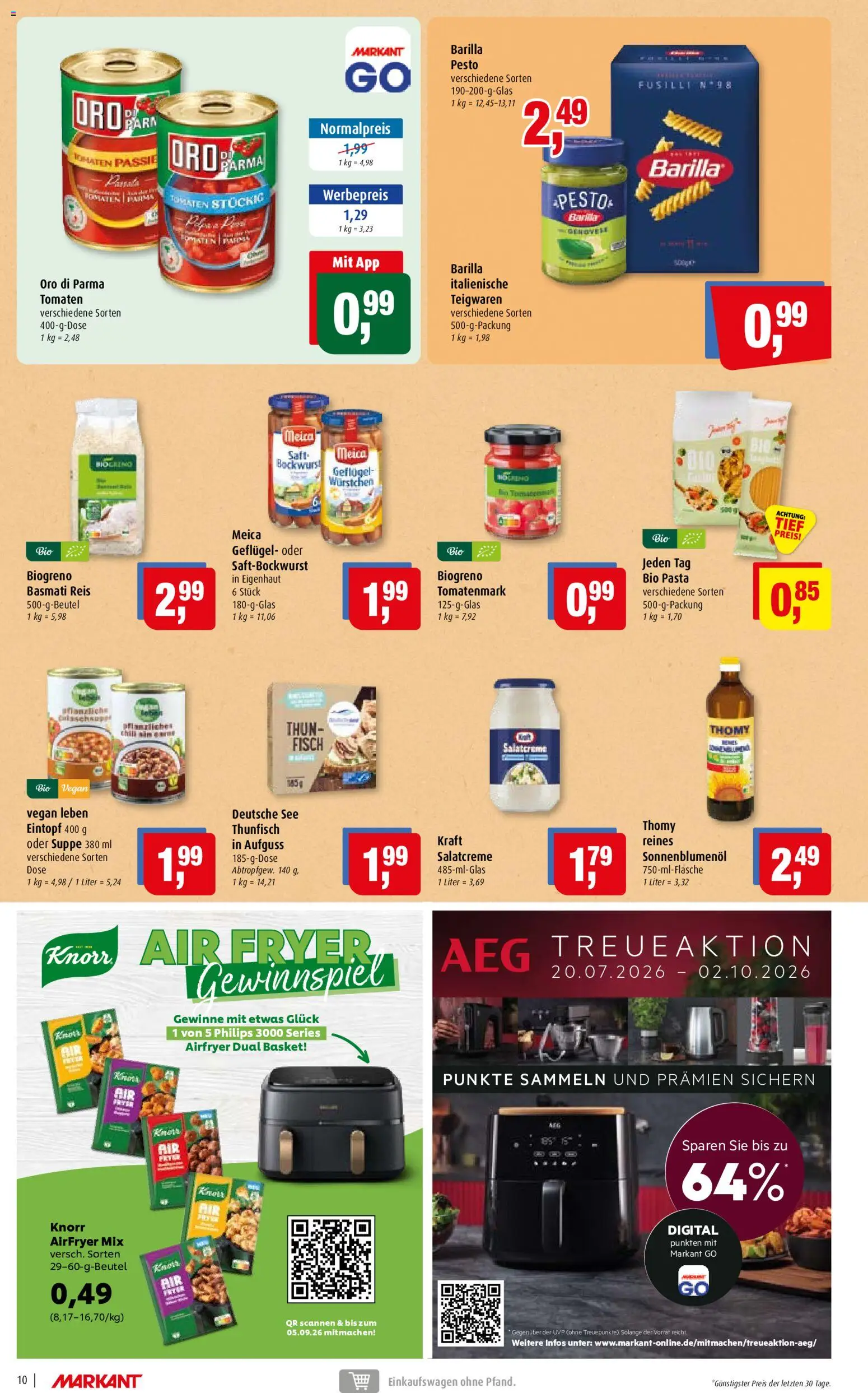 Markant Prospekt – gültig ab 24.08.2026 | Seite: 10 | Produkte: Barilla, Thunfisch, Tomaten, Oro di parma