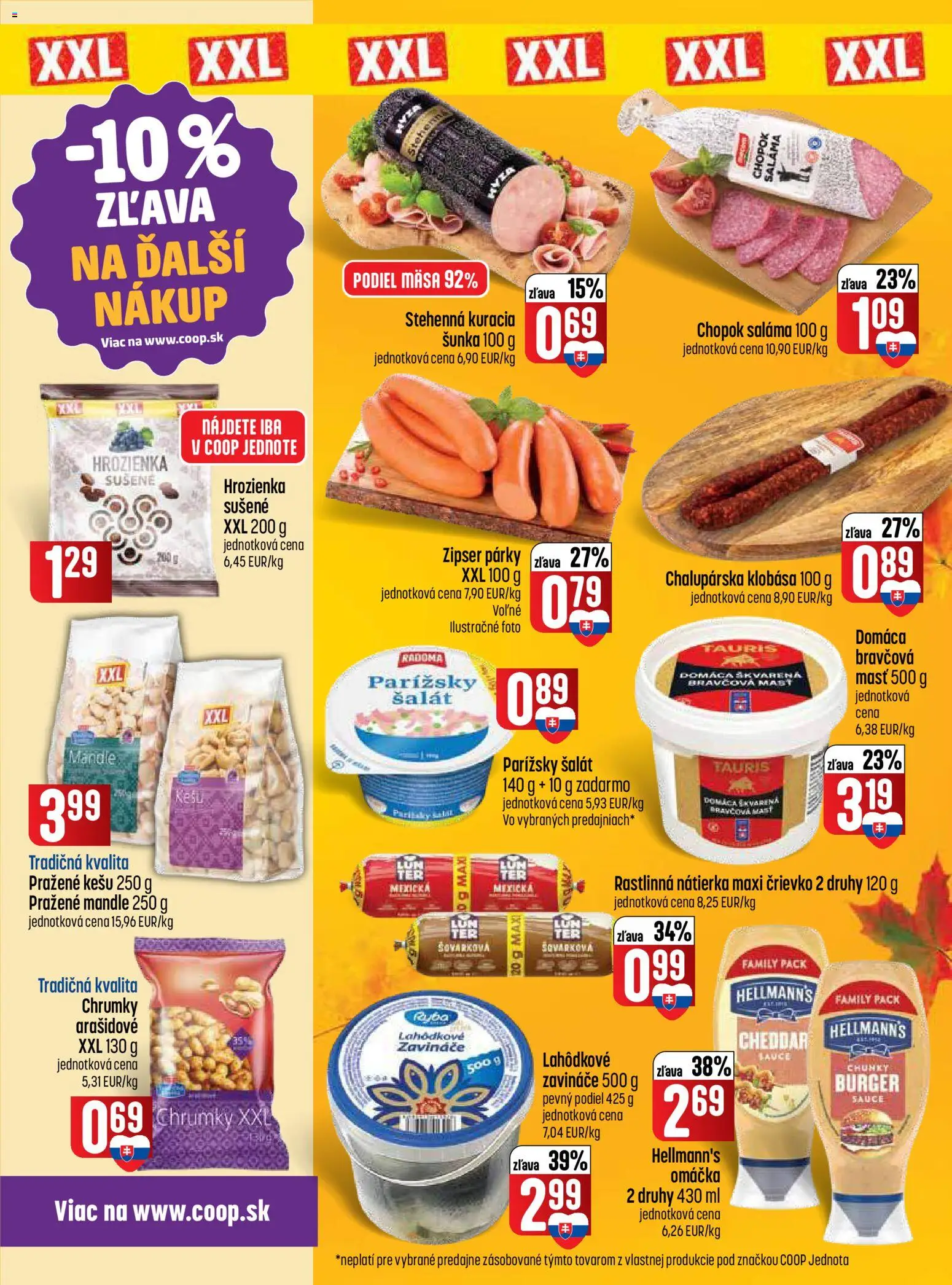 Nové COOP Jednota akcie – leták je platný od 03.09.2026 | Strana: 3 | Produkty: Šunka, Klobása, Hrozienka, Omáčka