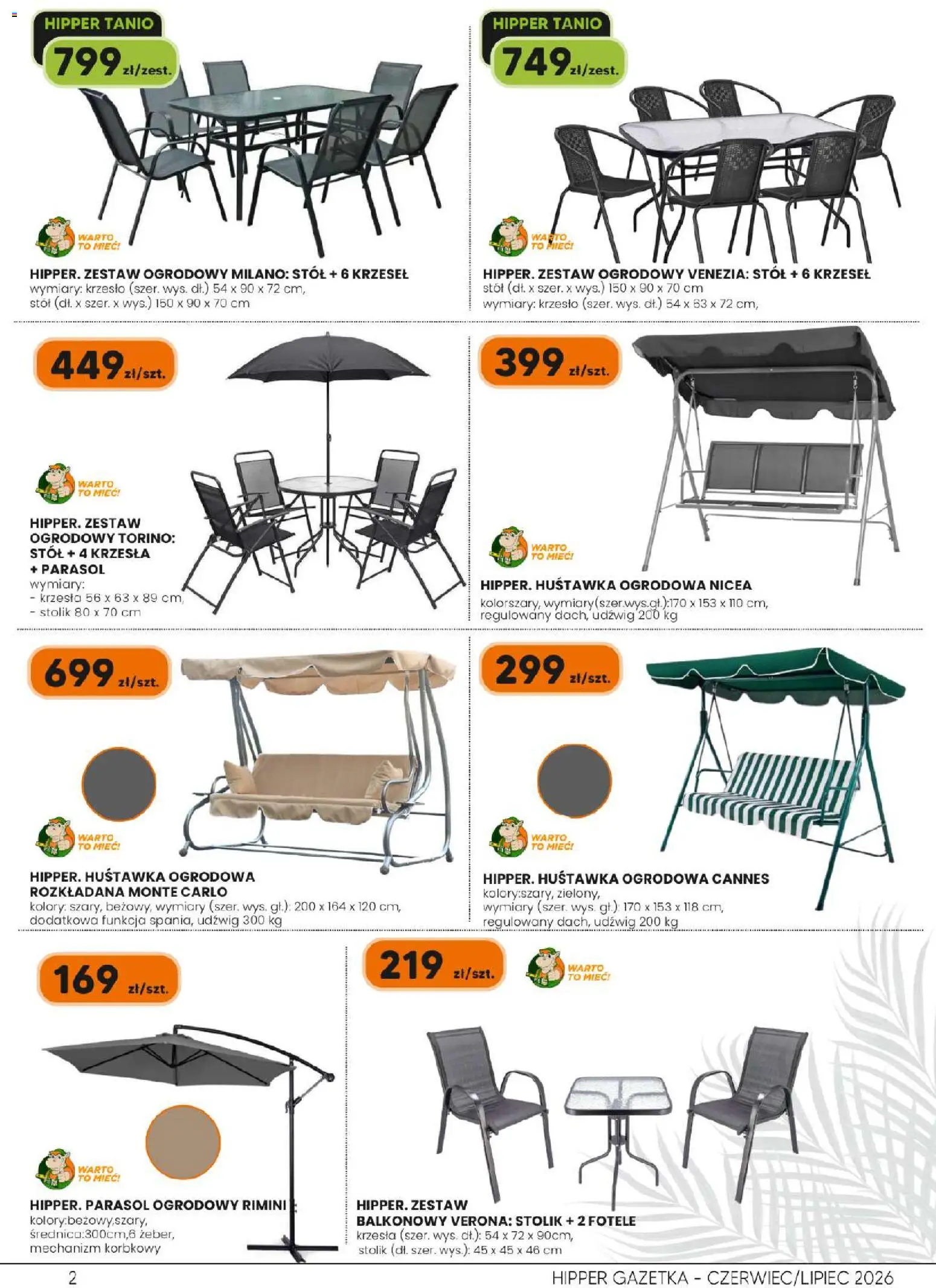 Hipper gazetka od 26.06.2026 | Strona: 2 | Produkty: Parasol, Stół, Krzesło