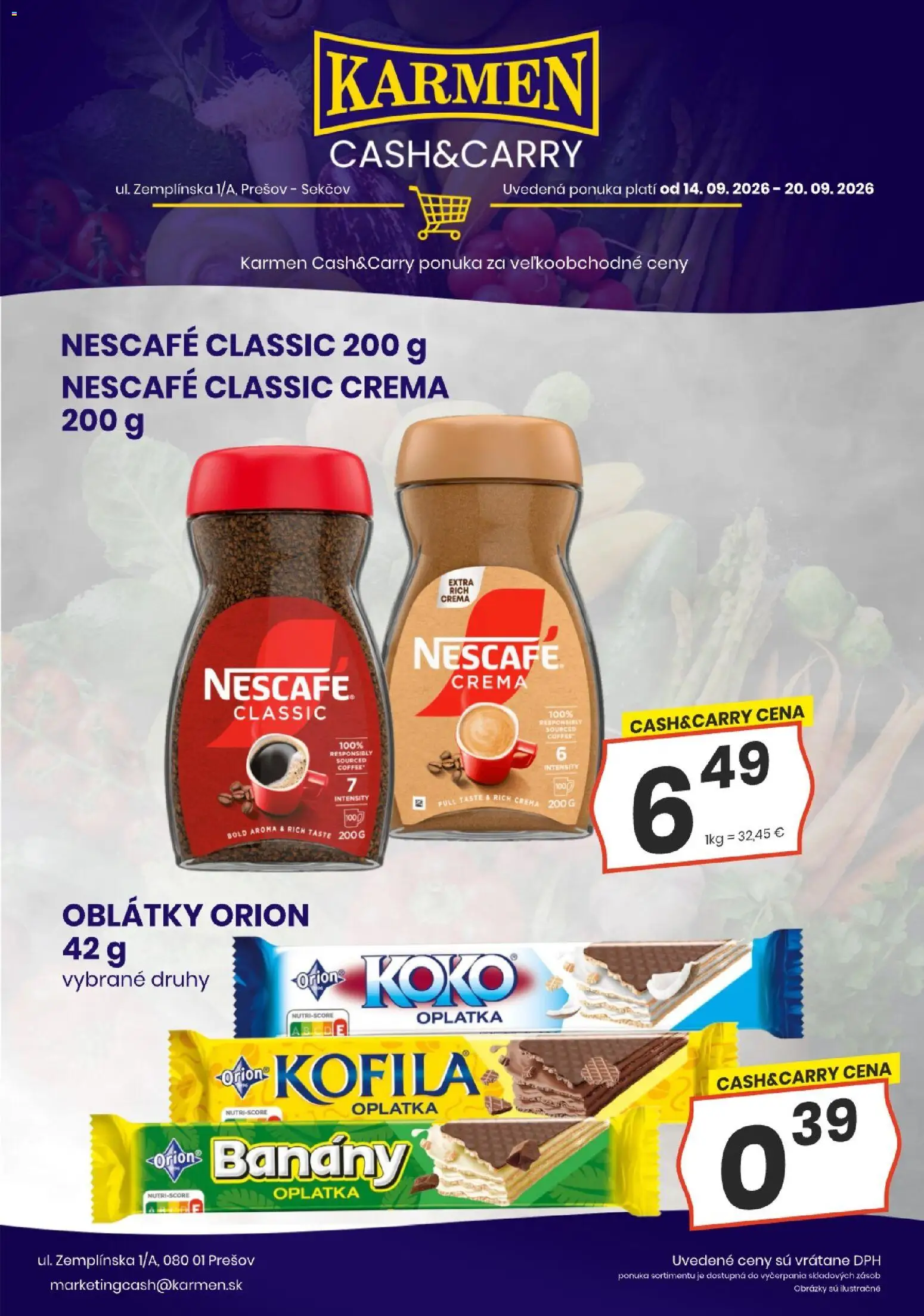 Nové KARMEN CBA akcie – leták je platný od 14.09.2026 | Strana: 6 | Produkty: Banány, Oblátky, Nescafé Classic, Nescafé Crema