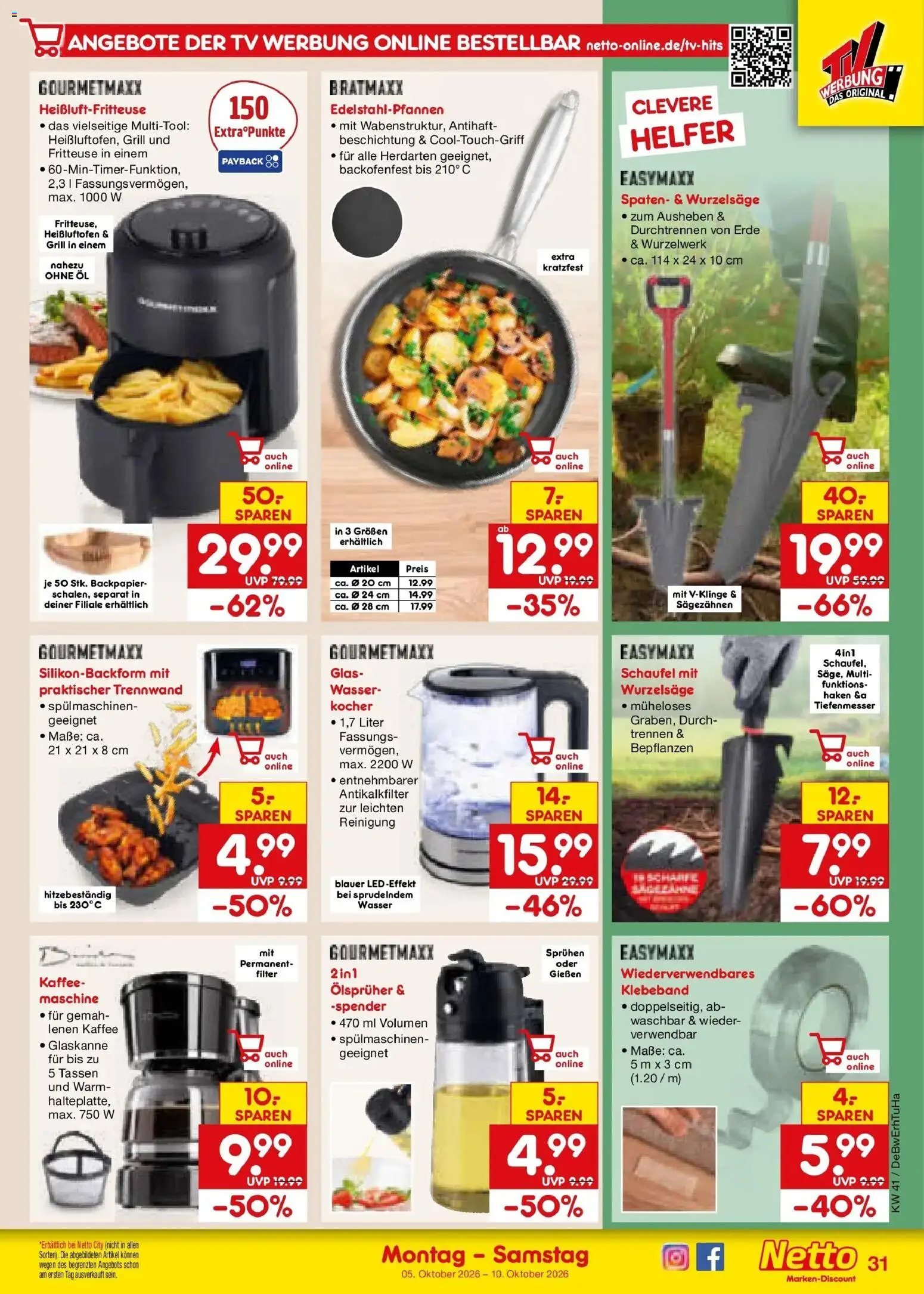 Netto Marken-Discount Prospekt München (ab 05.10.2026) » Angebote | Seite: 39 | Produkte: Grill, Öl, Heißluftfritteuse, TV