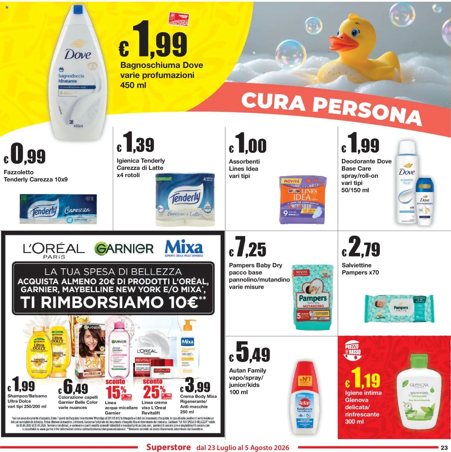 Volantino Sì con Te del 23/07/2026 | Pagina: 23 | Prodotti: Crema, Bagnoschiuma, Deodorante, Colorazione capelli