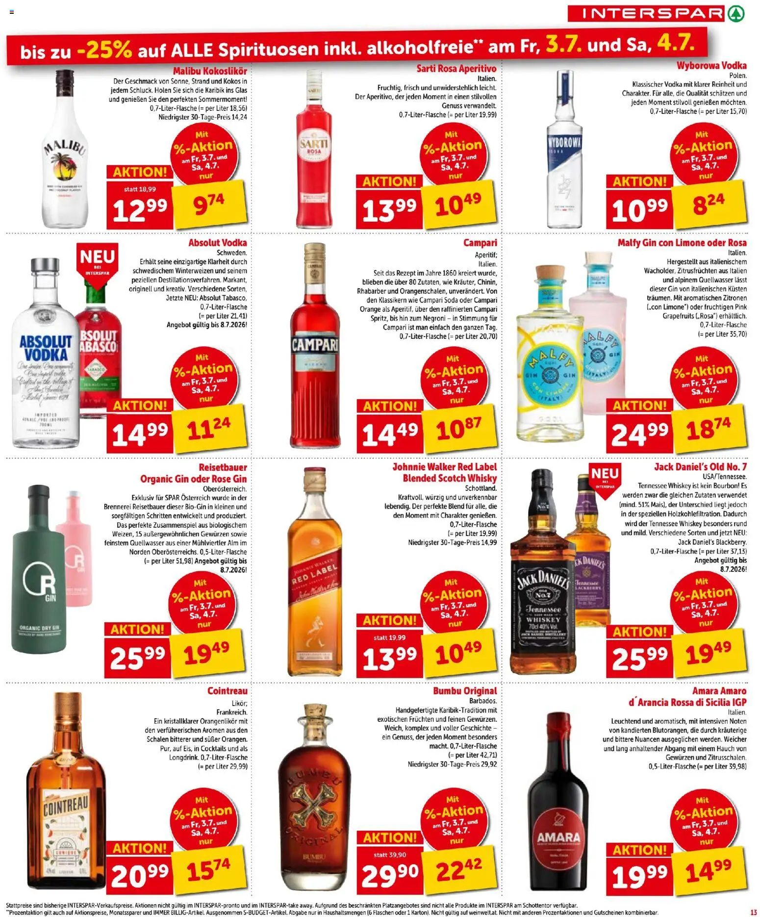 Interspar - Flugblatt gültig ab 01.07.2026 | Seite: 13 | Produkte: Gin, Whiskey, Nauriit, Bourbon