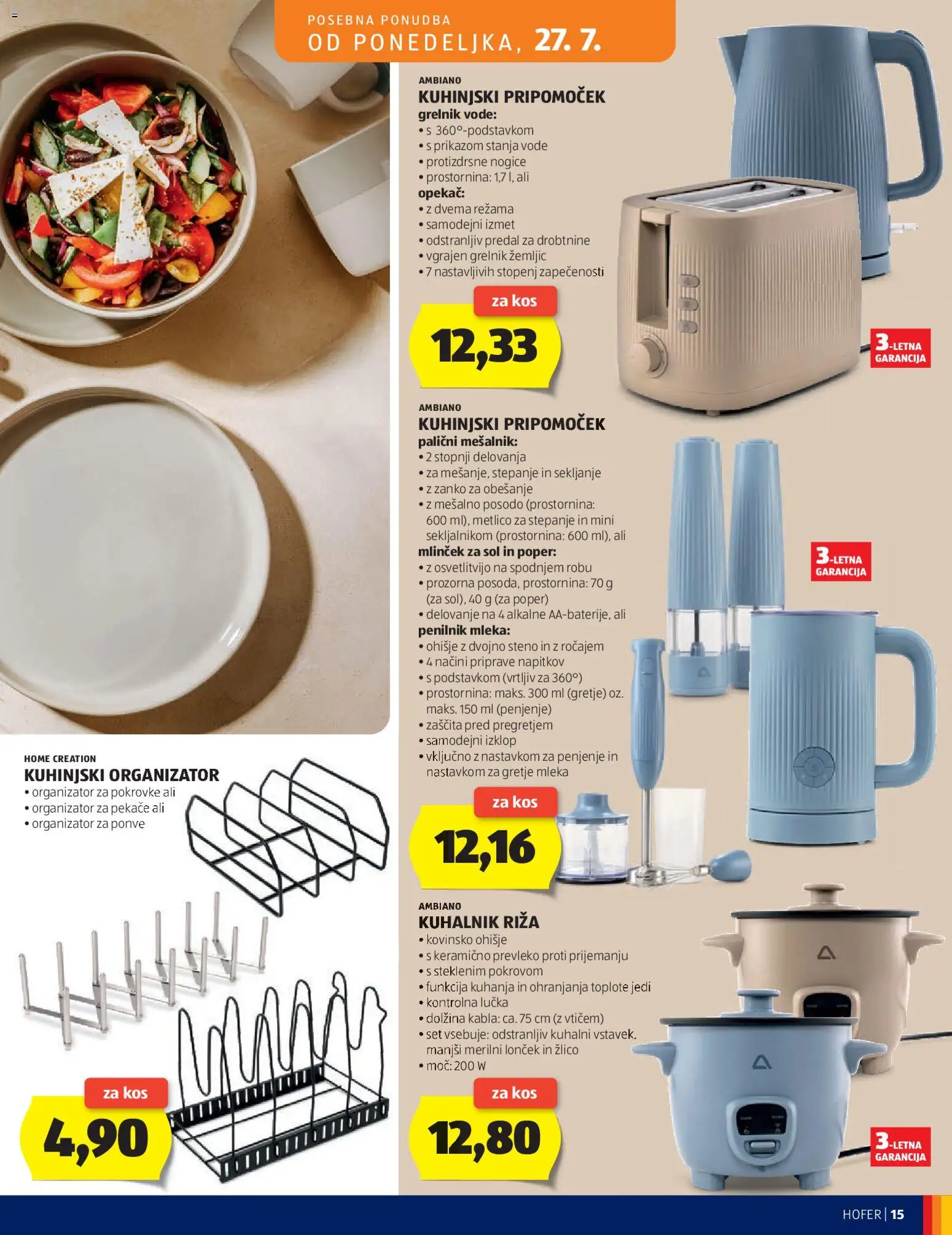 Novi Hofer katalog ponudbe – veljaven od 22.07.2026 | Stran: 15 | Izdelki: Mesalnik, Kuhalnik, Kos, Poper