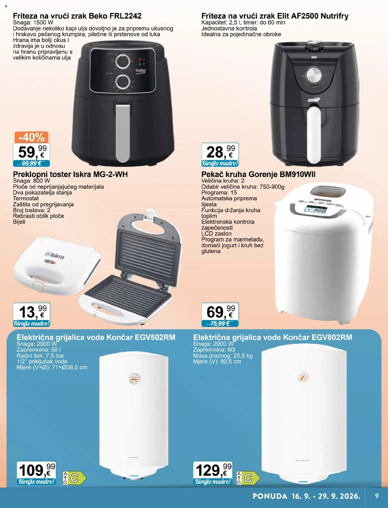 KTC katalog | vrijedi od 16.09.2026 | Stranica: 9 | Proizvodi: Pekac, Toster, Kruh, Friteza na vrući zrak