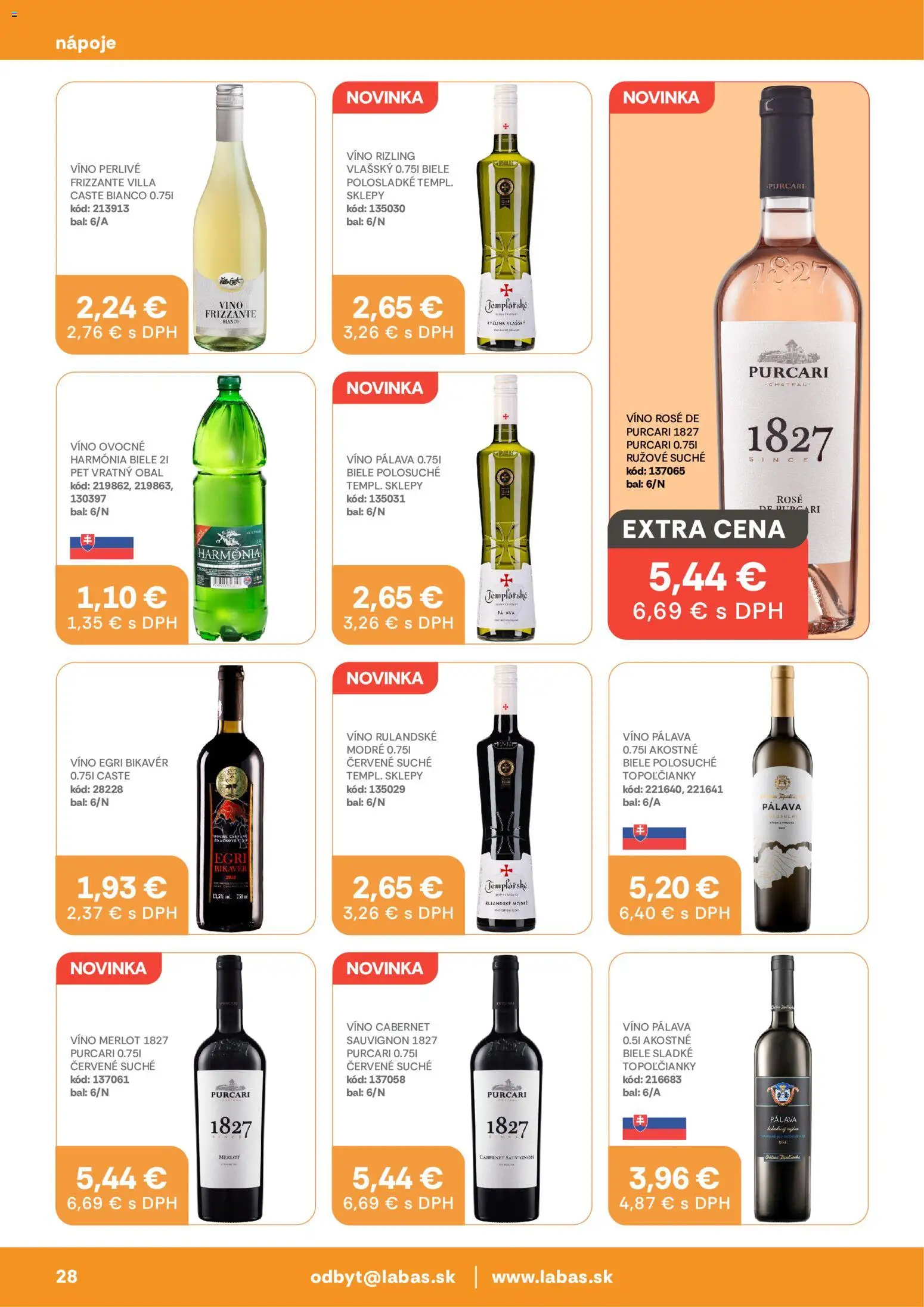 Nové Labaš akcie – leták je platný od 25.08.2026 | Strana: 28 | Produkty: Víno, Nápoje