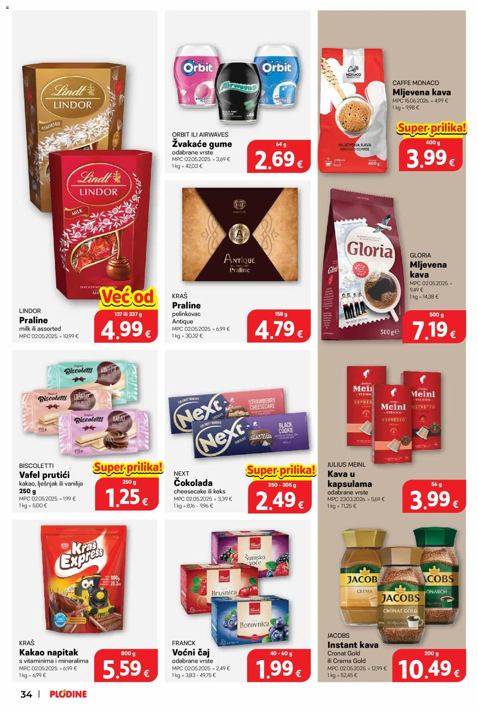 Plodine katalog | vrijedi od 10.09.2026 | Stranica: 34 | Proizvodi: Instant kava, Žvakaće gume, Keks, Borovnica